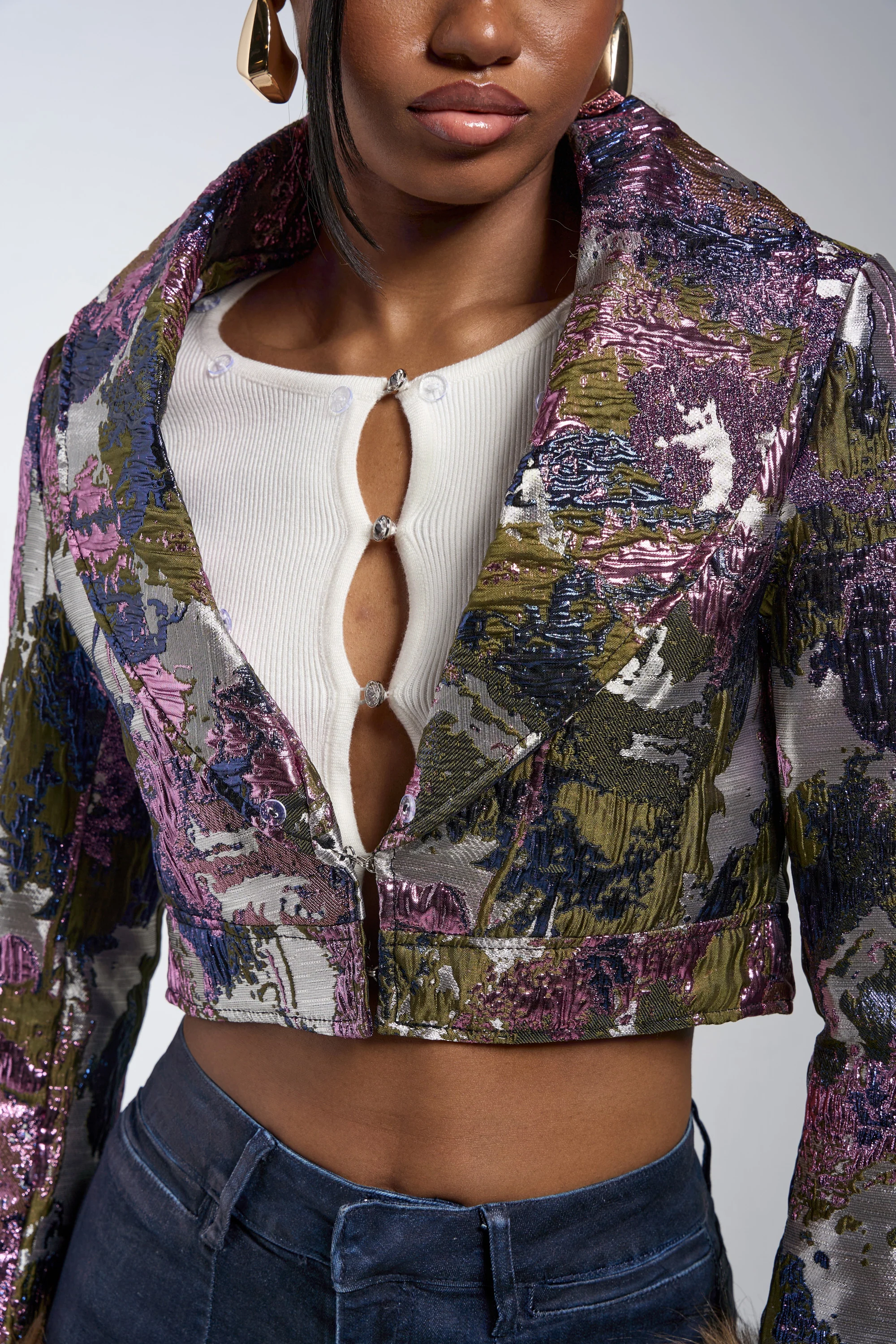 GISELE FUR TRIM MOTO IN BROCADE - Image 12