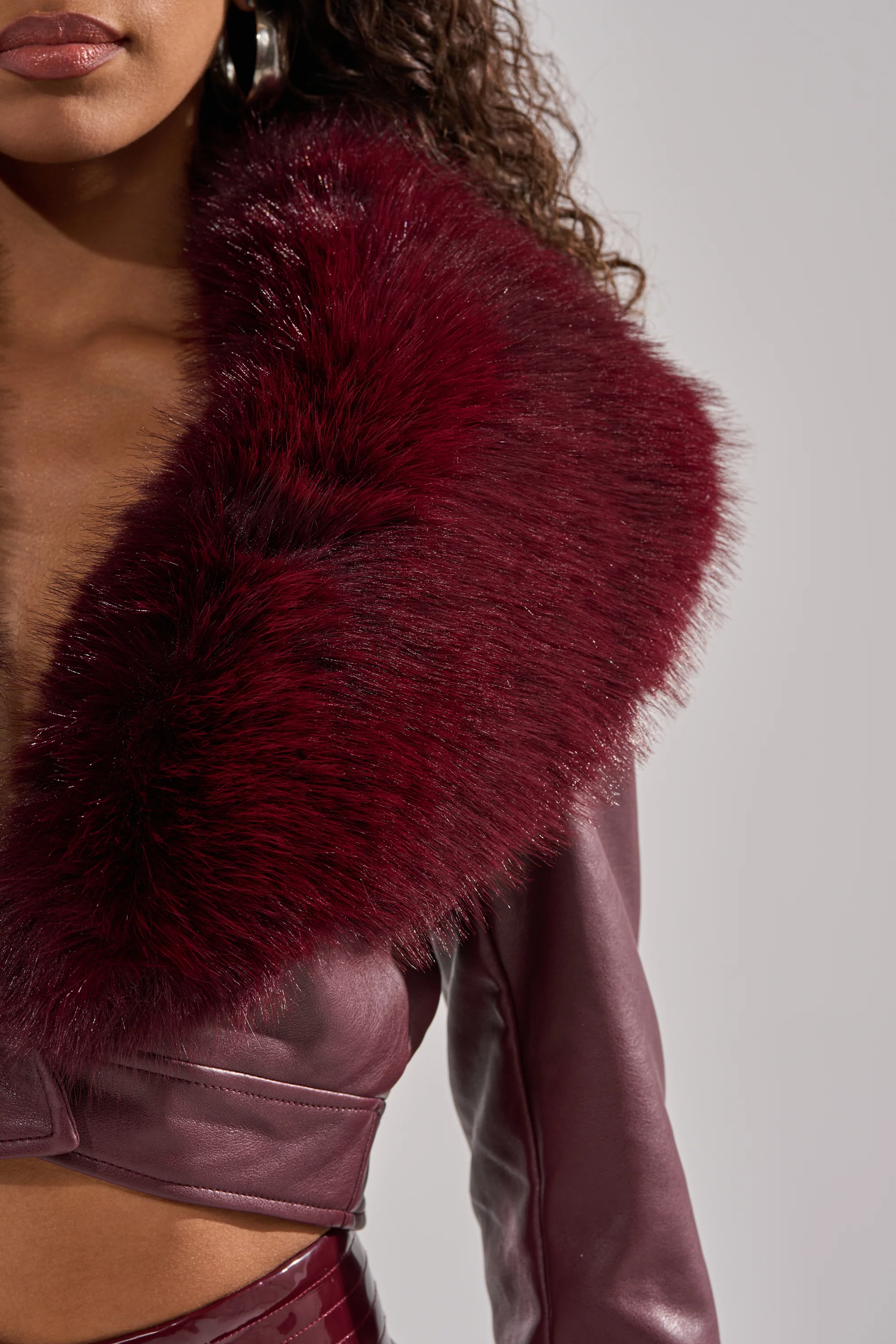 GISELE FUR TRIM MOTO IN BURGUNDY - Image 10