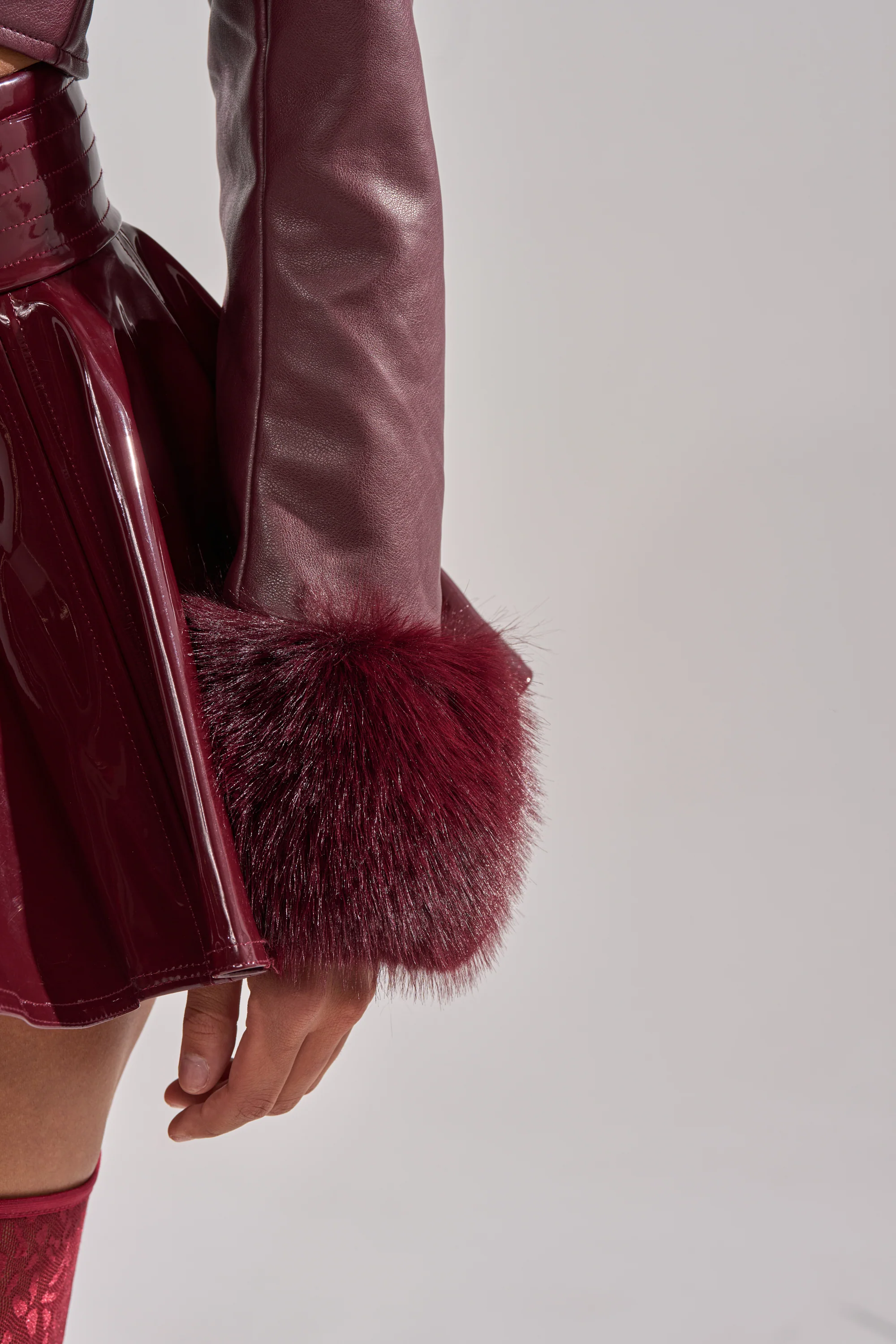 GISELE FUR TRIM MOTO IN BURGUNDY - Image 11