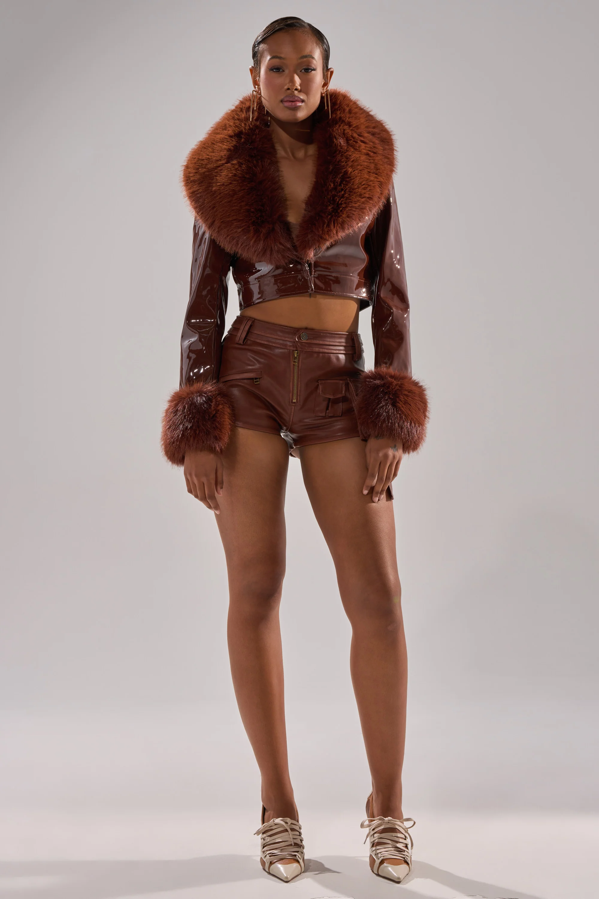 GISELE FUR TRIM MOTO IN PATENT - Image 2