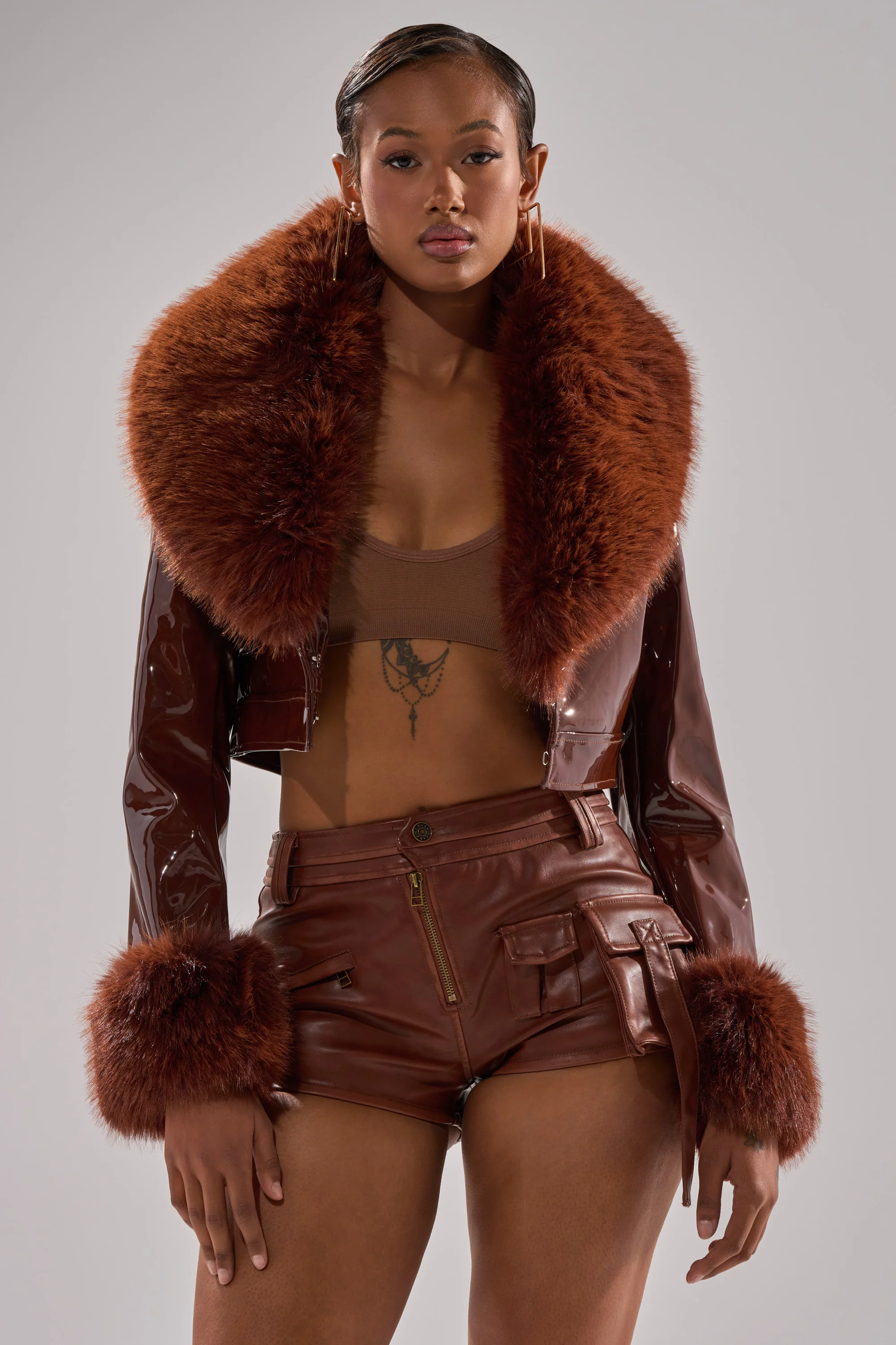 GISELE FUR TRIM MOTO IN PATENT - Image 4