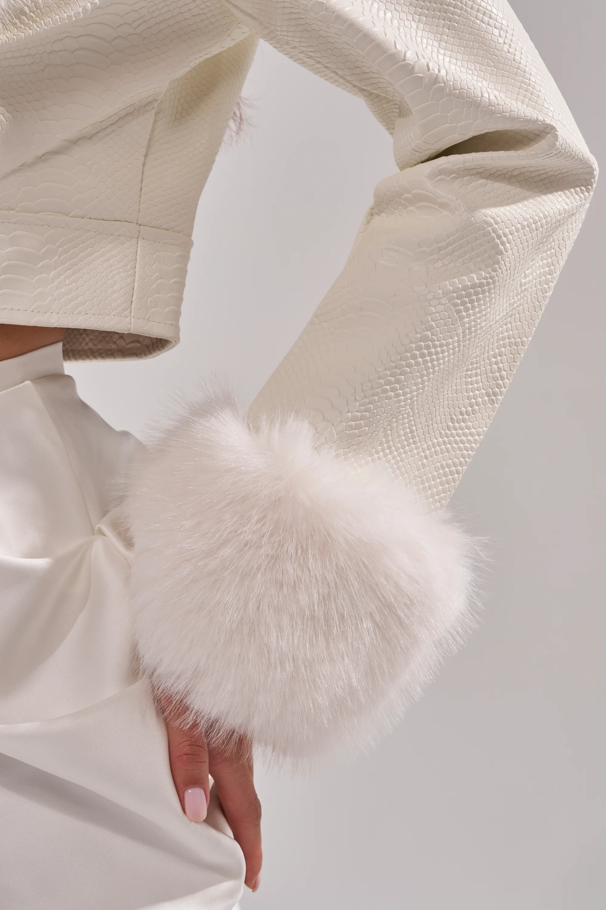 GISELE FUR TRIM MOTO IN WHITE CROC - Image 12