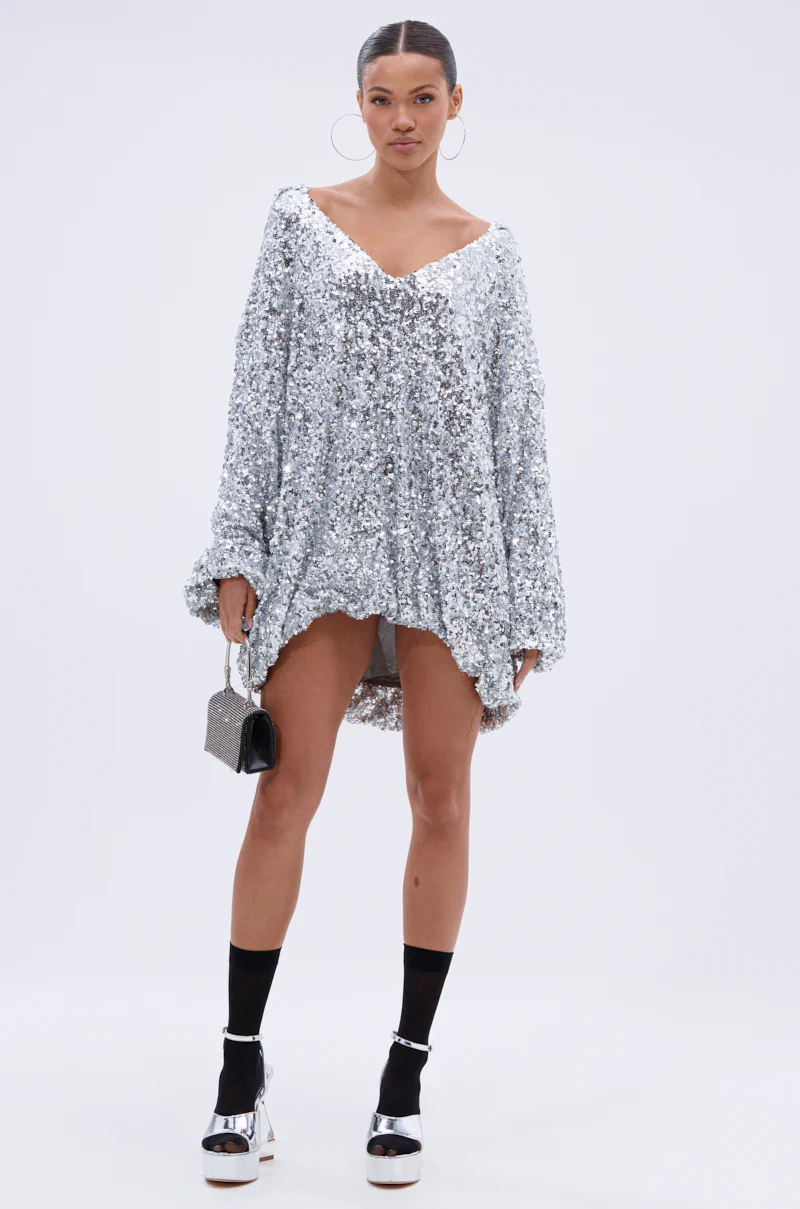 GISELLE SEQUIN SWEATSHIRT DRESS IN SILVER - Image 10
