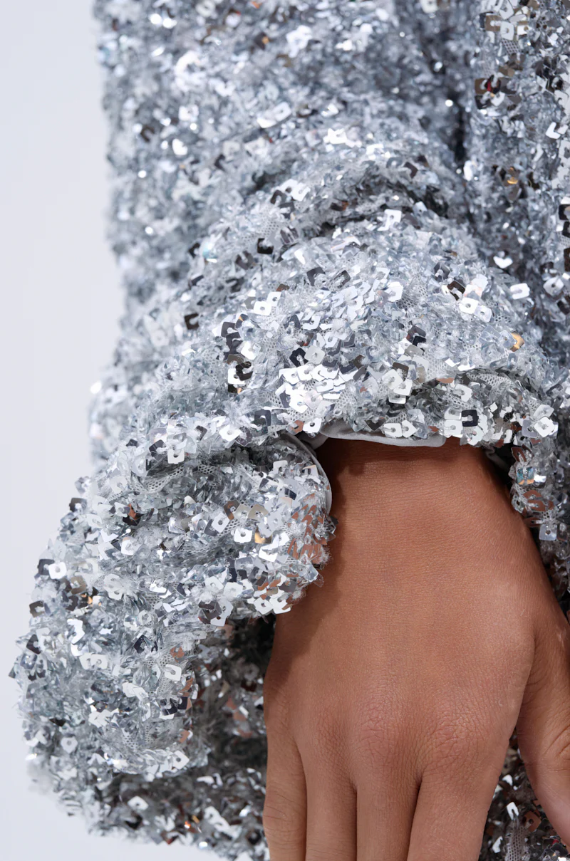GISELLE SEQUIN SWEATSHIRT DRESS IN SILVER - Image 11