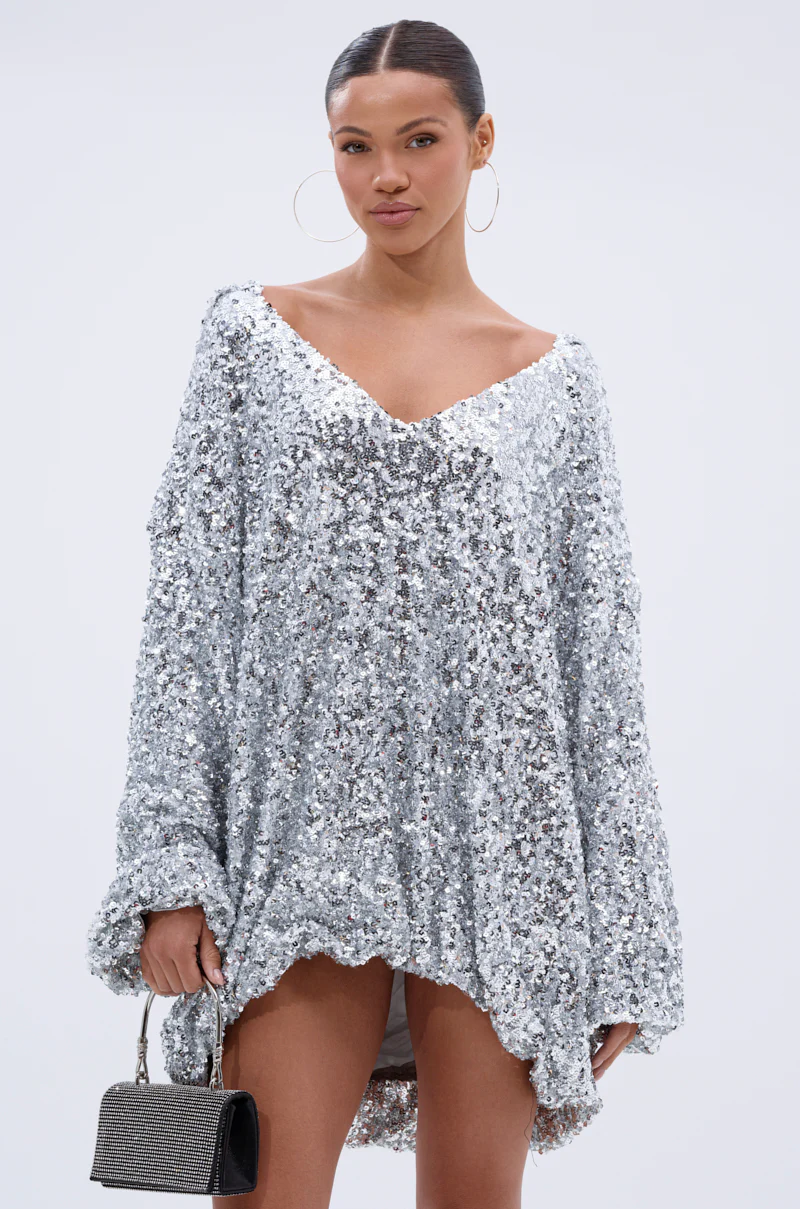GISELLE SEQUIN SWEATSHIRT DRESS IN SILVER - Image 2