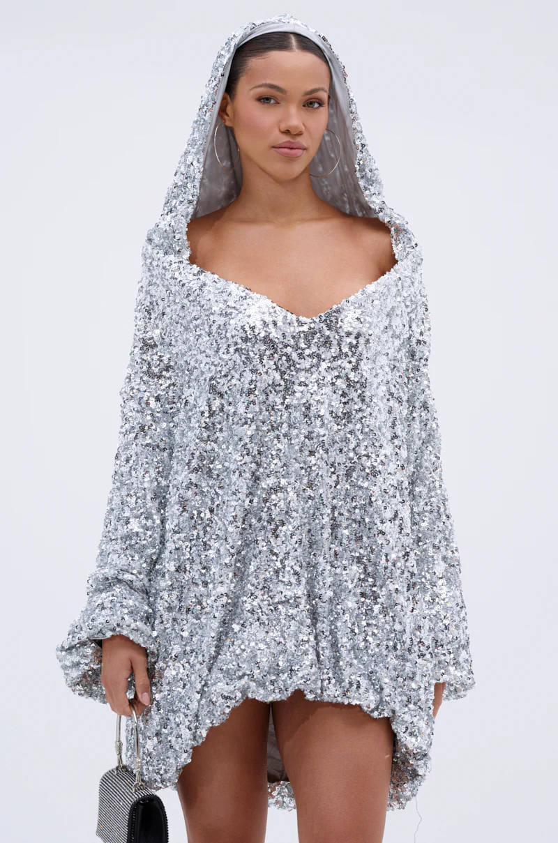 GISELLE SEQUIN SWEATSHIRT DRESS IN SILVER - Image 5