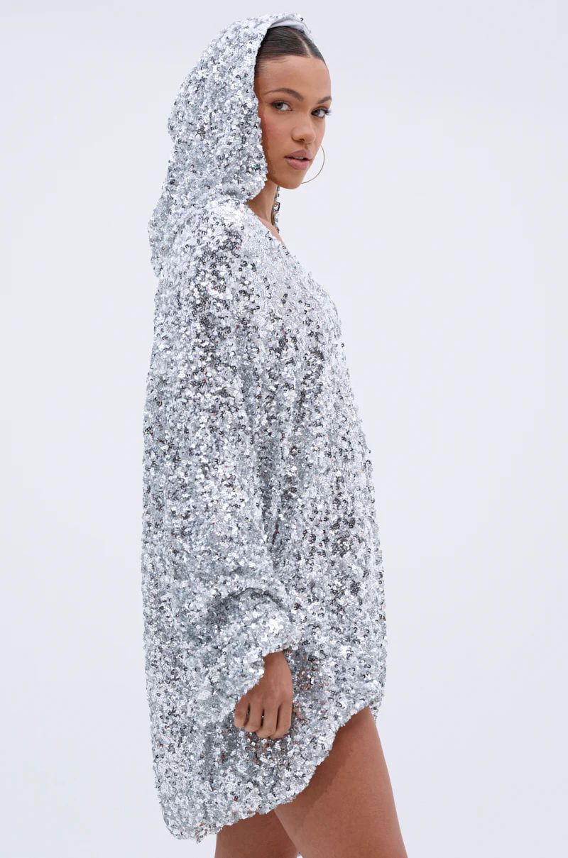 GISELLE SEQUIN SWEATSHIRT DRESS IN SILVER - Image 7