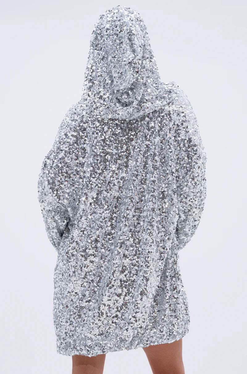 GISELLE SEQUIN SWEATSHIRT DRESS IN SILVER - Image 8