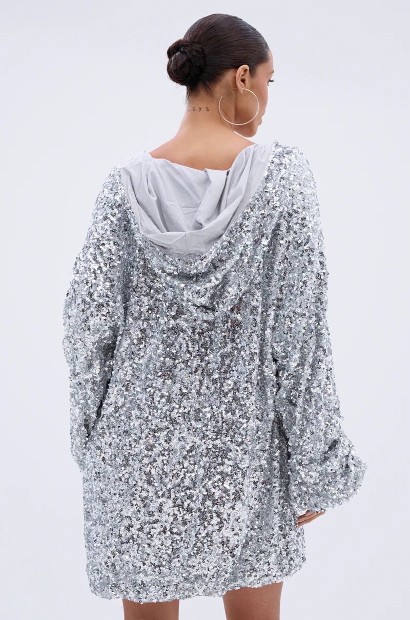 GISELLE SEQUIN SWEATSHIRT DRESS IN SILVER - Image 9