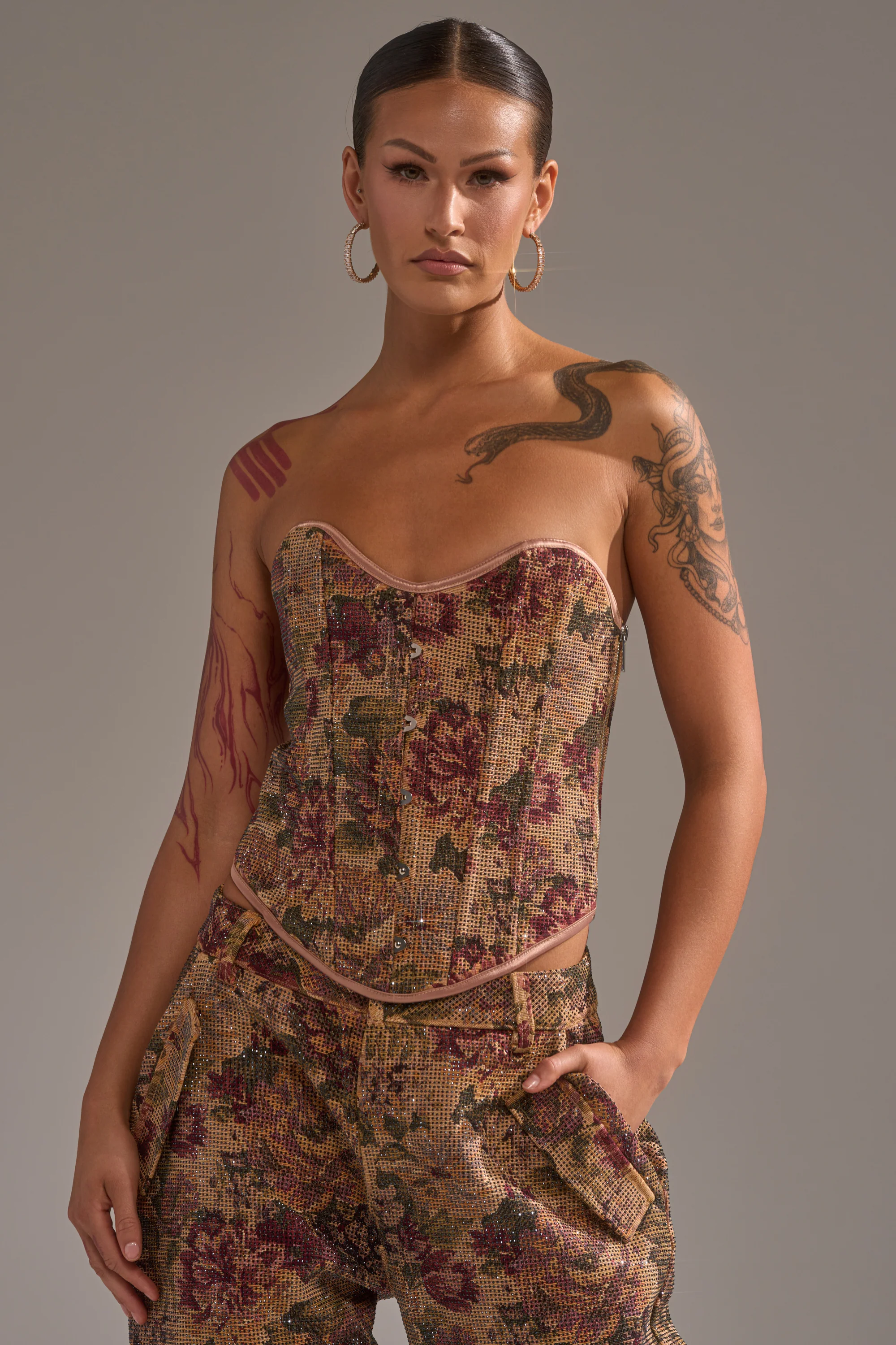 GLAM SQUAD RHINESTONE BROCADE CORSET