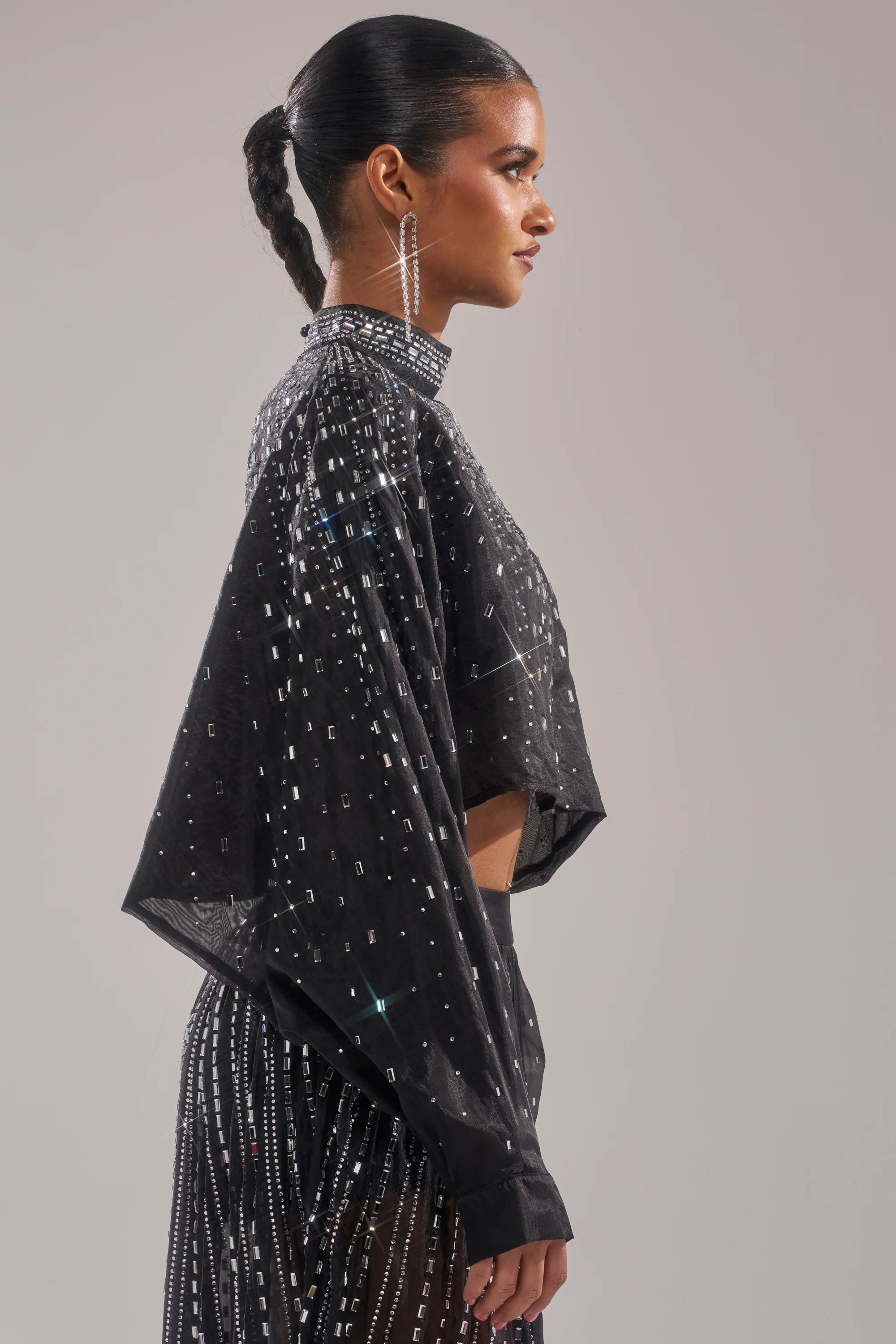 GLAMOROUS RHINESTONE MOCK NECK BLOUSE - Image 4