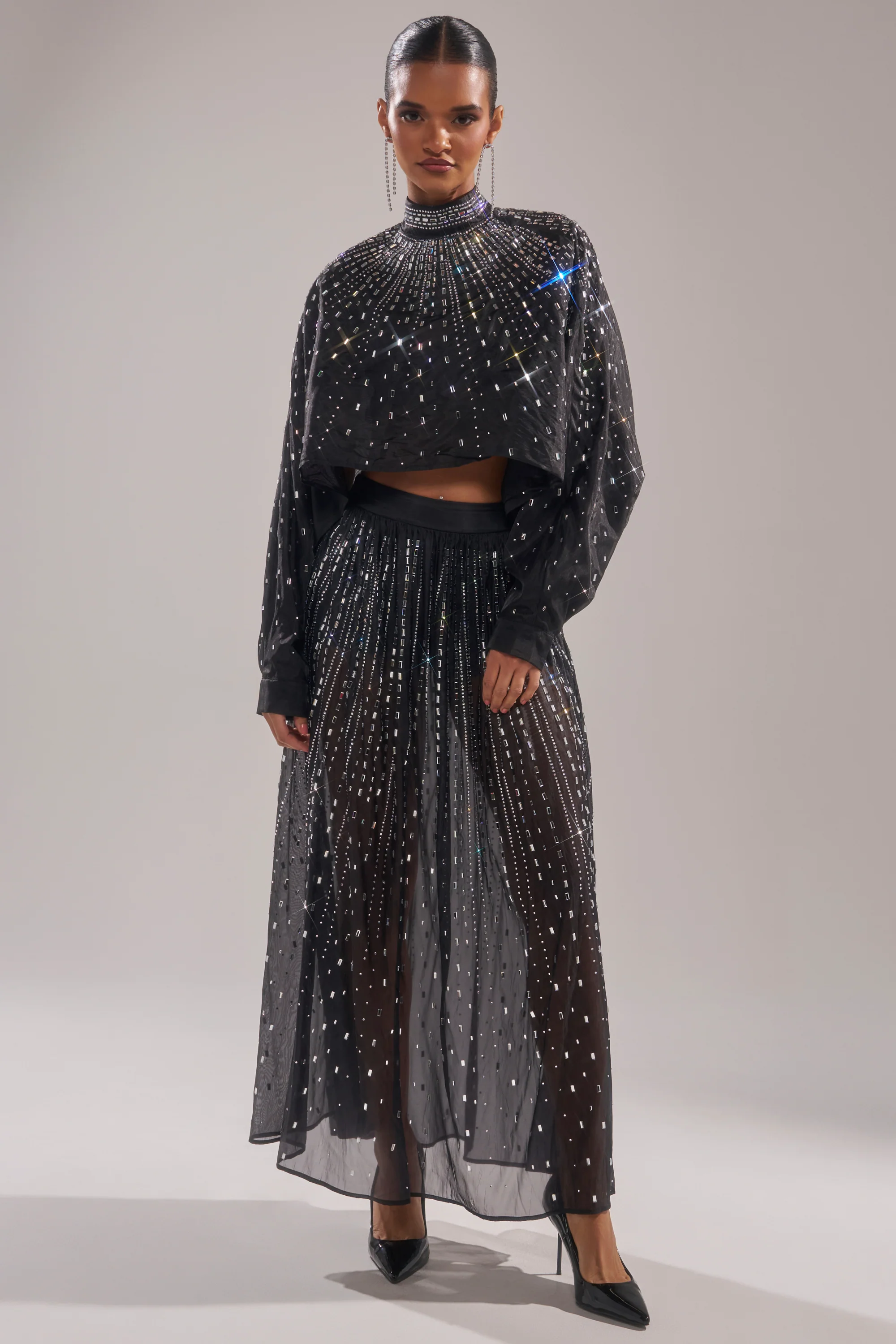 GLAMOROUS RHINESTONE MOCK NECK BLOUSE - Image 6