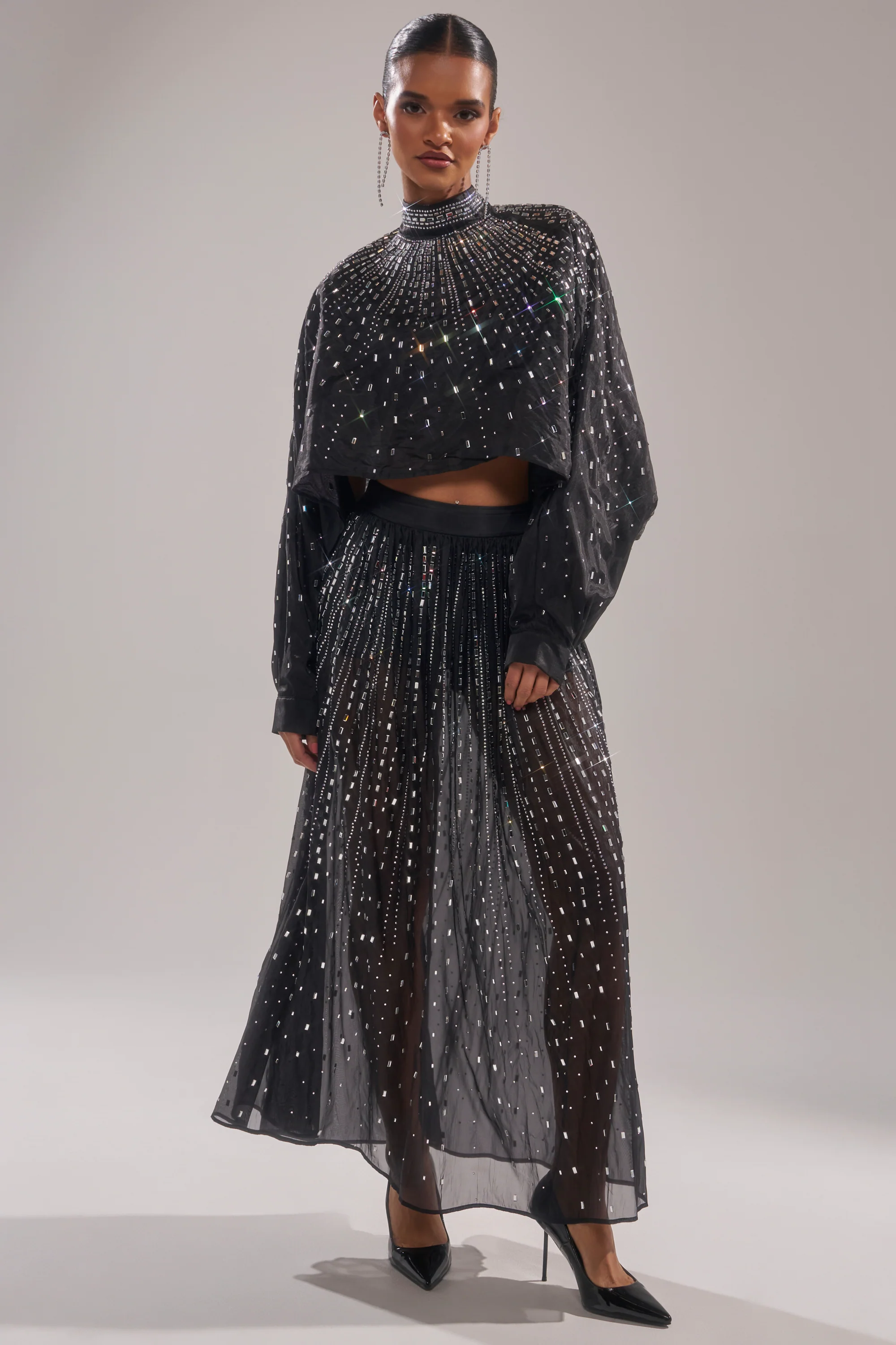 GLAMOROUS RHINESTONE MOCK NECK BLOUSE - Image 8