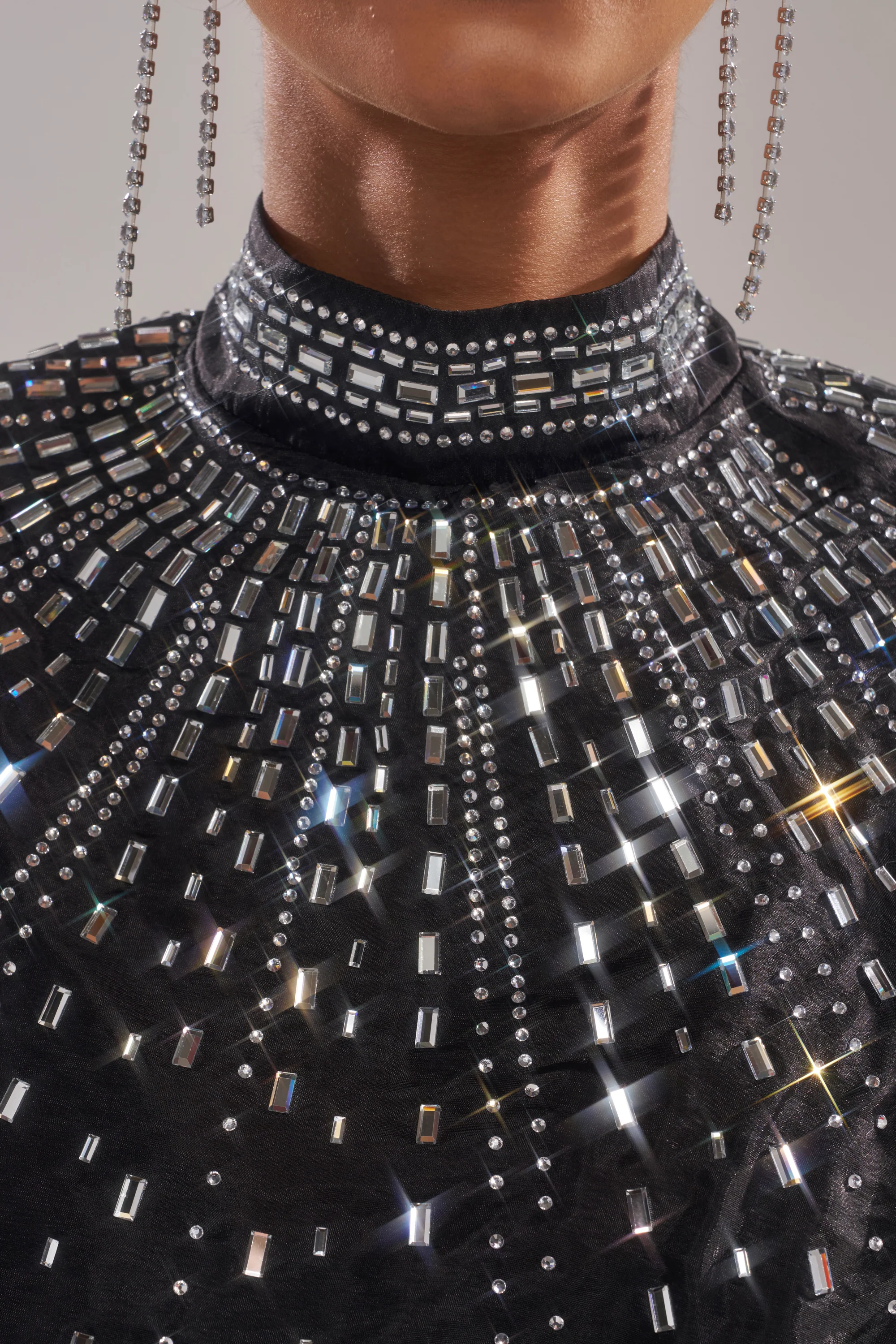 GLAMOROUS RHINESTONE MOCK NECK BLOUSE - Image 9