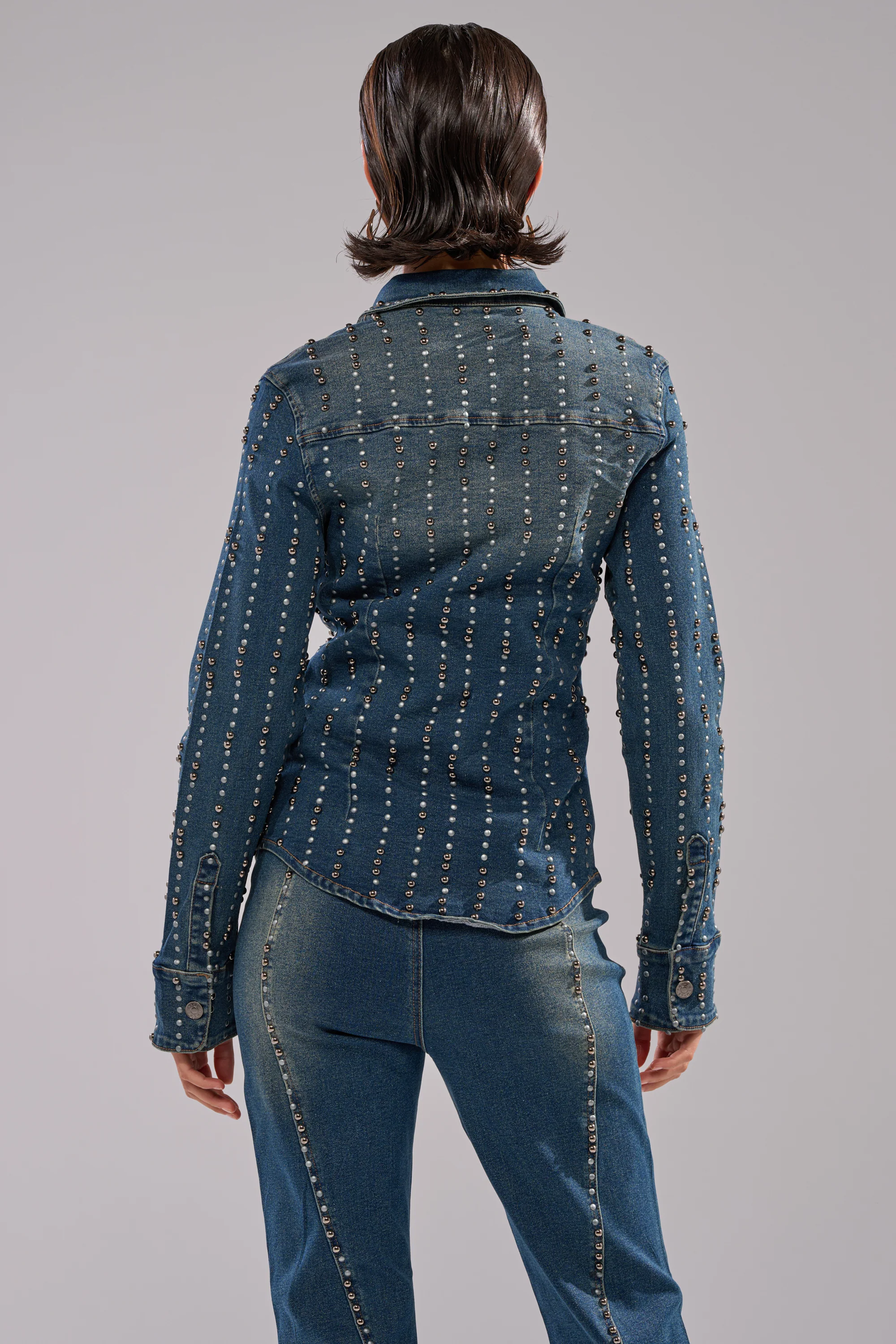 GLAMOUR STUDDED BUTTON DOWN DENIM TOP - Image 4