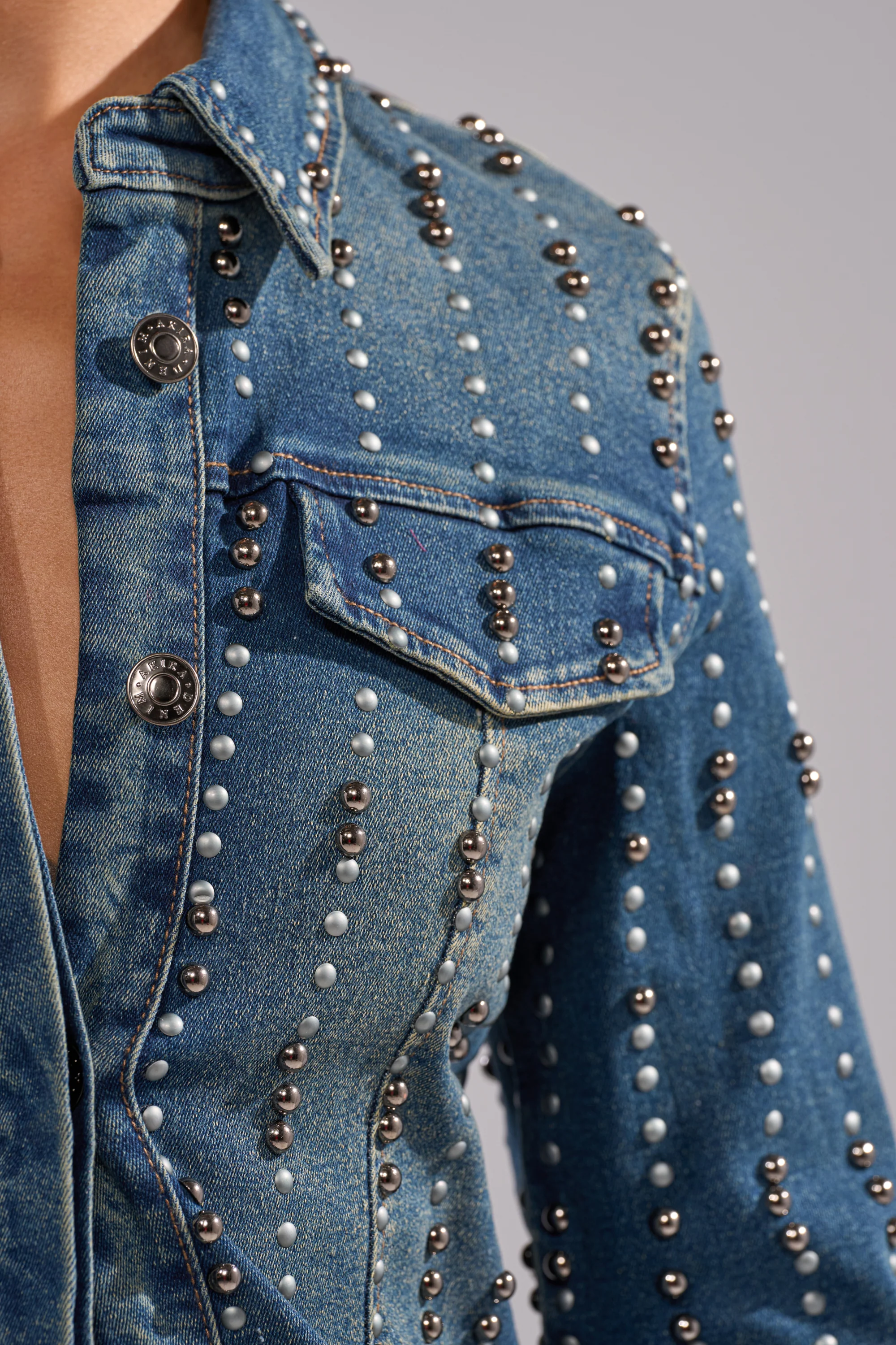 GLAMOUR STUDDED BUTTON DOWN DENIM TOP - Image 7