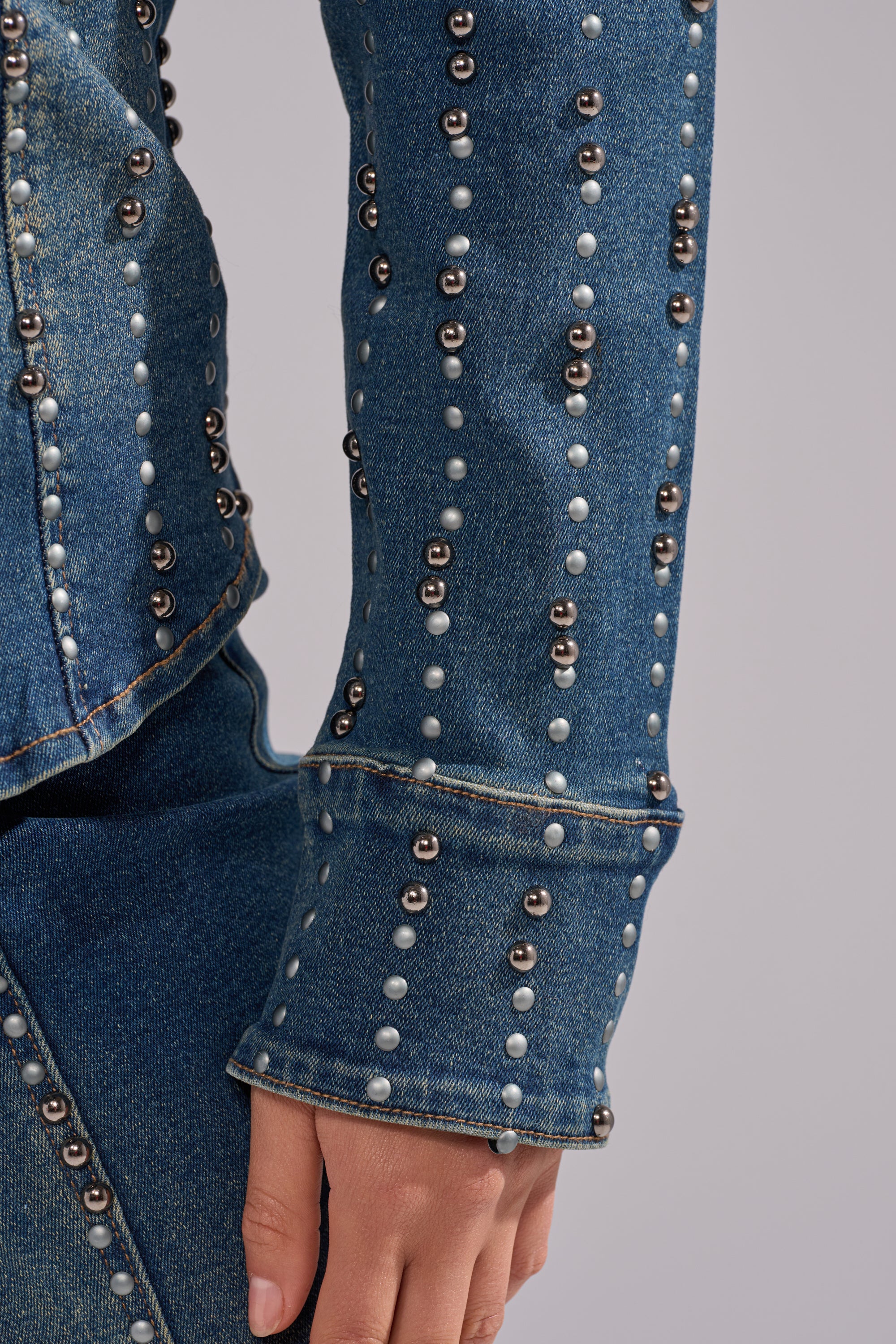 GLAMOUR STUDDED BUTTON DOWN DENIM TOP - Image 8