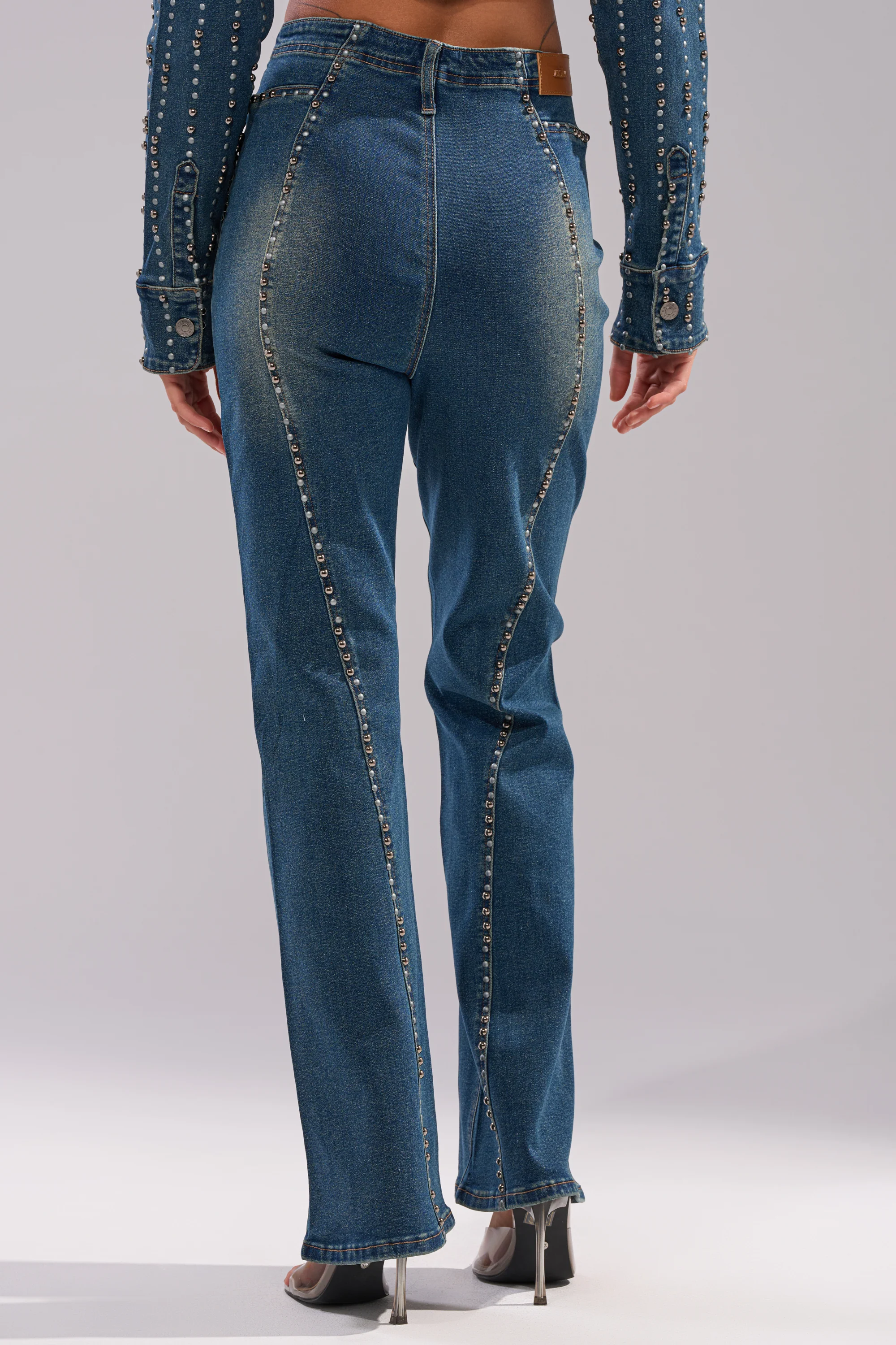 GLAMOUR STUDDED FLARE DENIM PANT - Image 5
