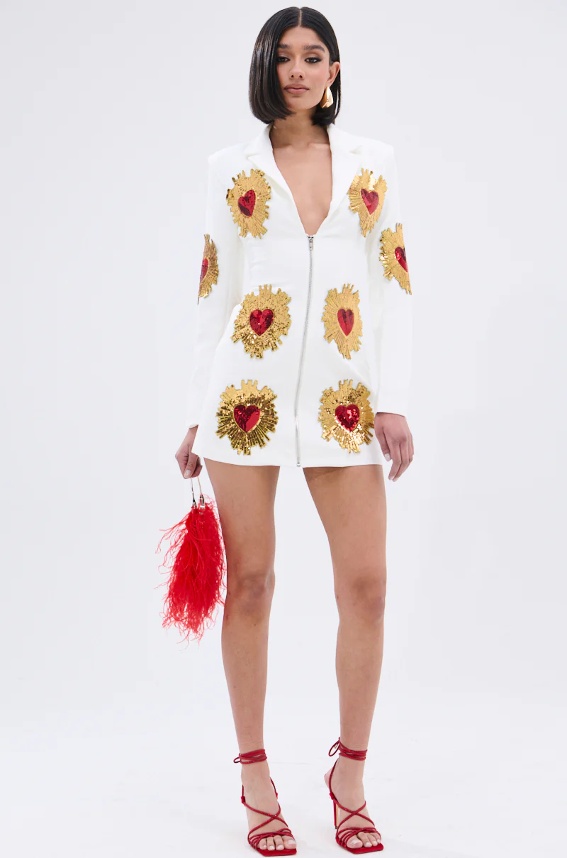 GLISTENING IN GOLD BLAZER DRESS IN WHITE - Image 6