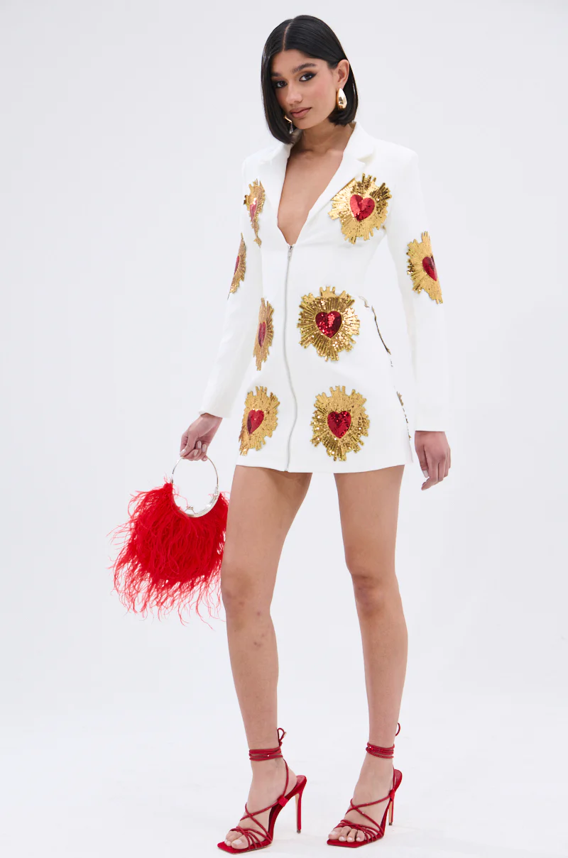 GLISTENING IN GOLD BLAZER DRESS IN WHITE - Image 7
