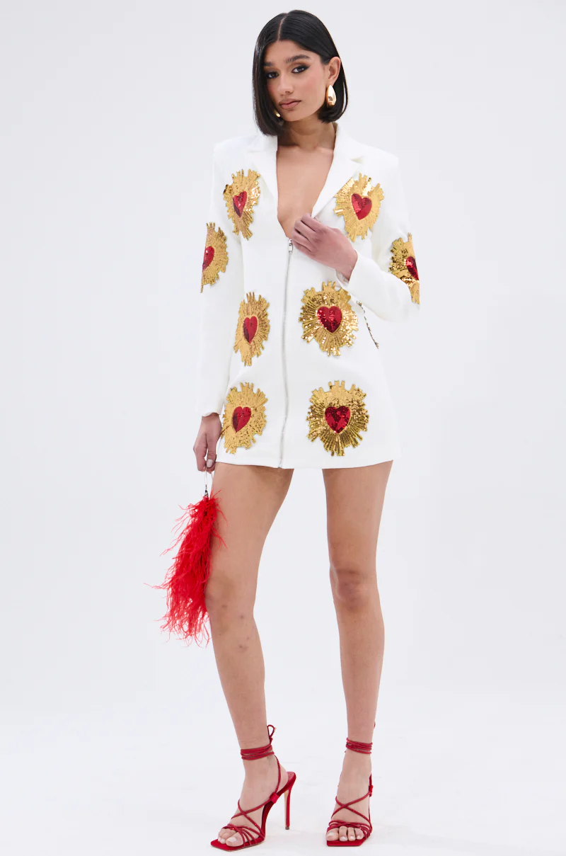 GLISTENING IN GOLD BLAZER DRESS IN WHITE - Image 8