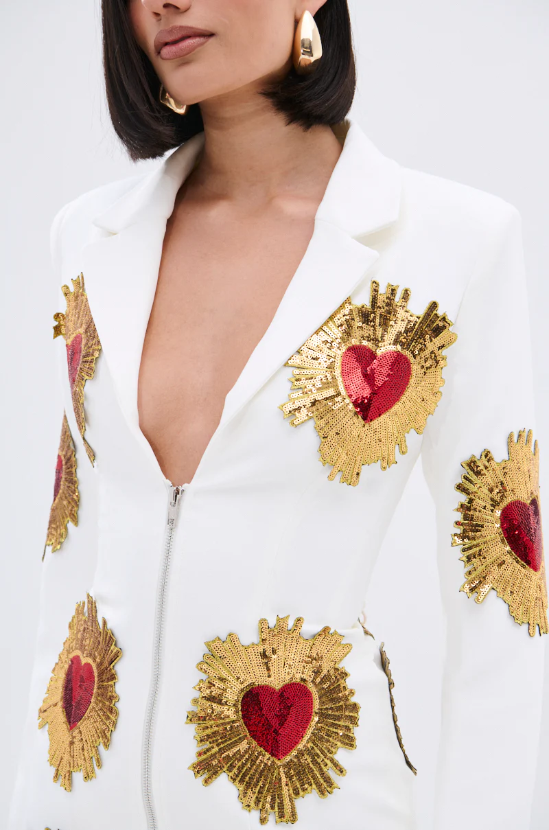 GLISTENING IN GOLD BLAZER DRESS IN WHITE - Image 9