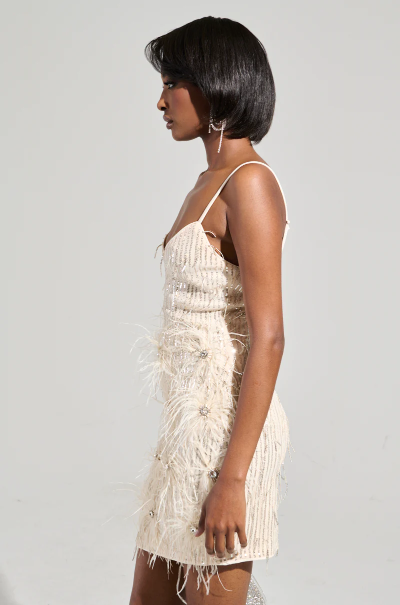 GLITZ AND GLAM FEATHER MINI DRESS - Image 3