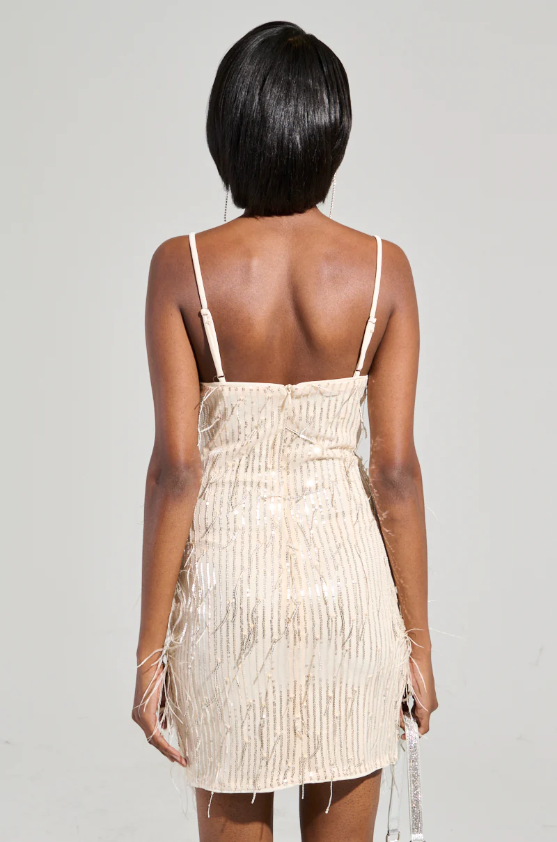 GLITZ AND GLAM FEATHER MINI DRESS - Image 4