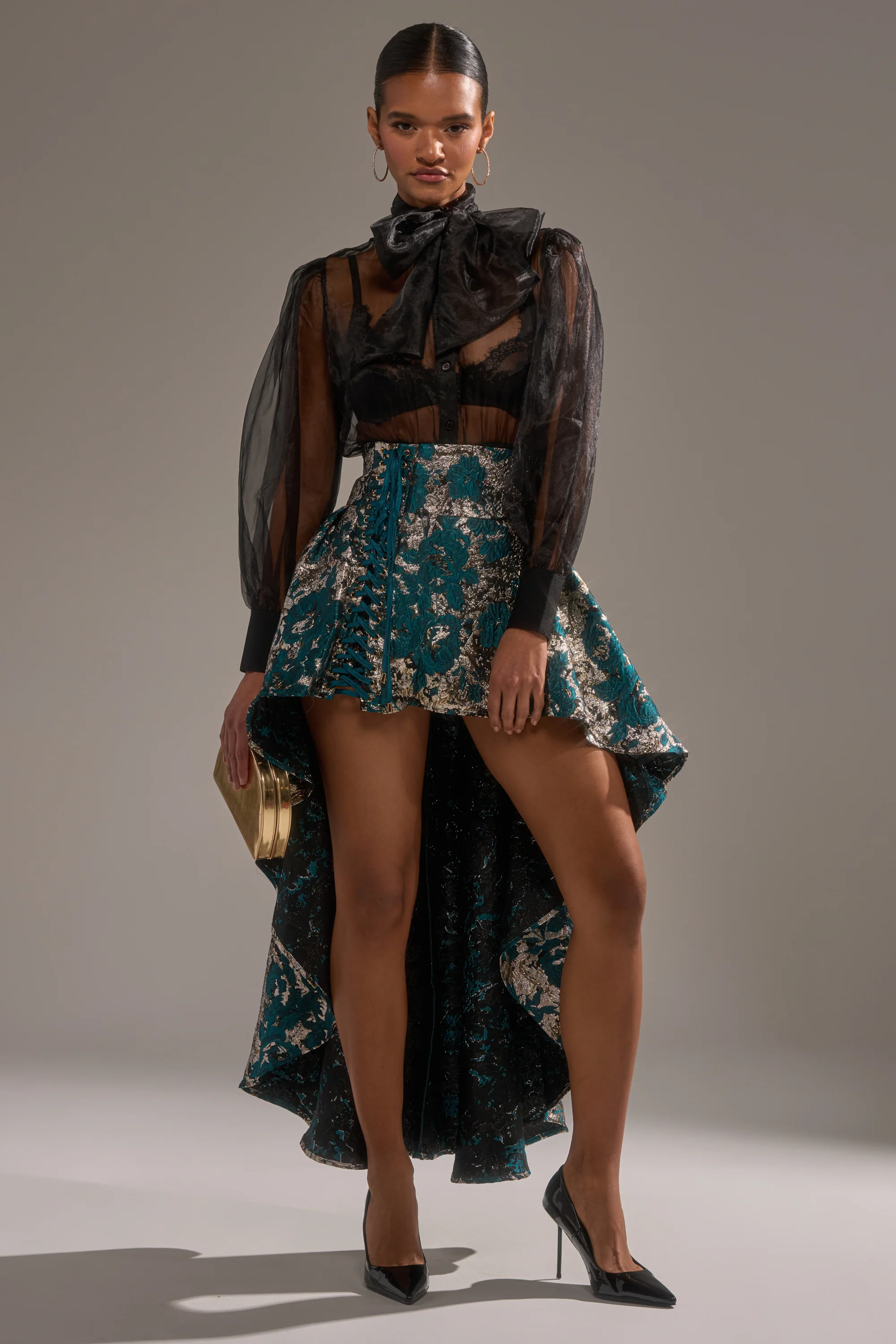 GLORIOUS DAYS BROCADE HIGH LOW SKIRT
