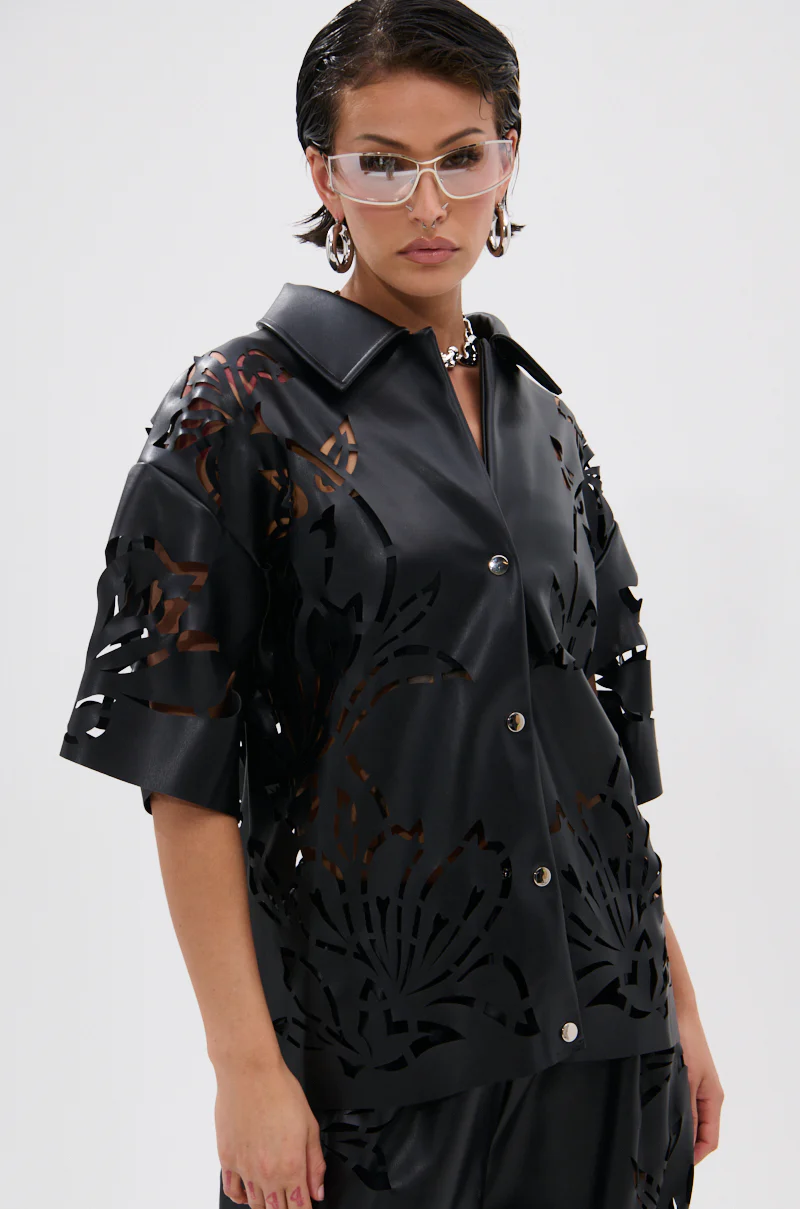 GOING CRAZY PU CUTOUT BUTTON DOWN TOP - Image 2