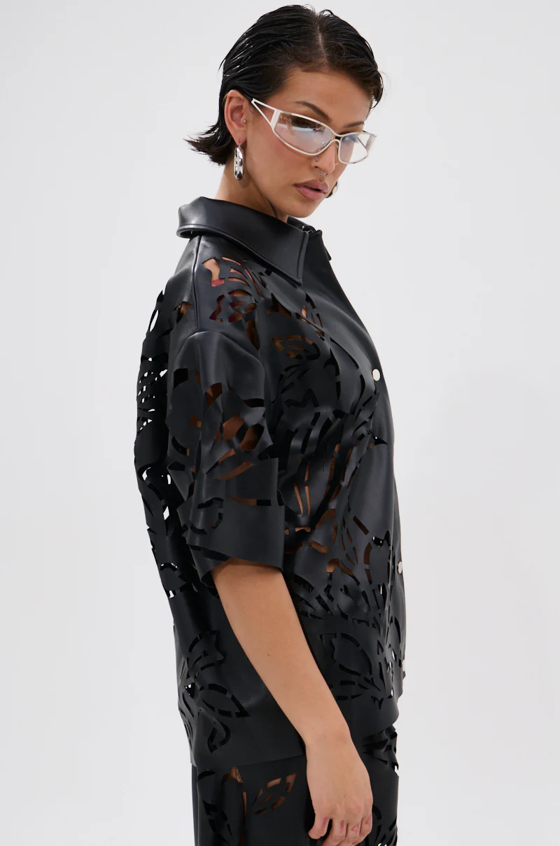 GOING CRAZY PU CUTOUT BUTTON DOWN TOP - Image 3