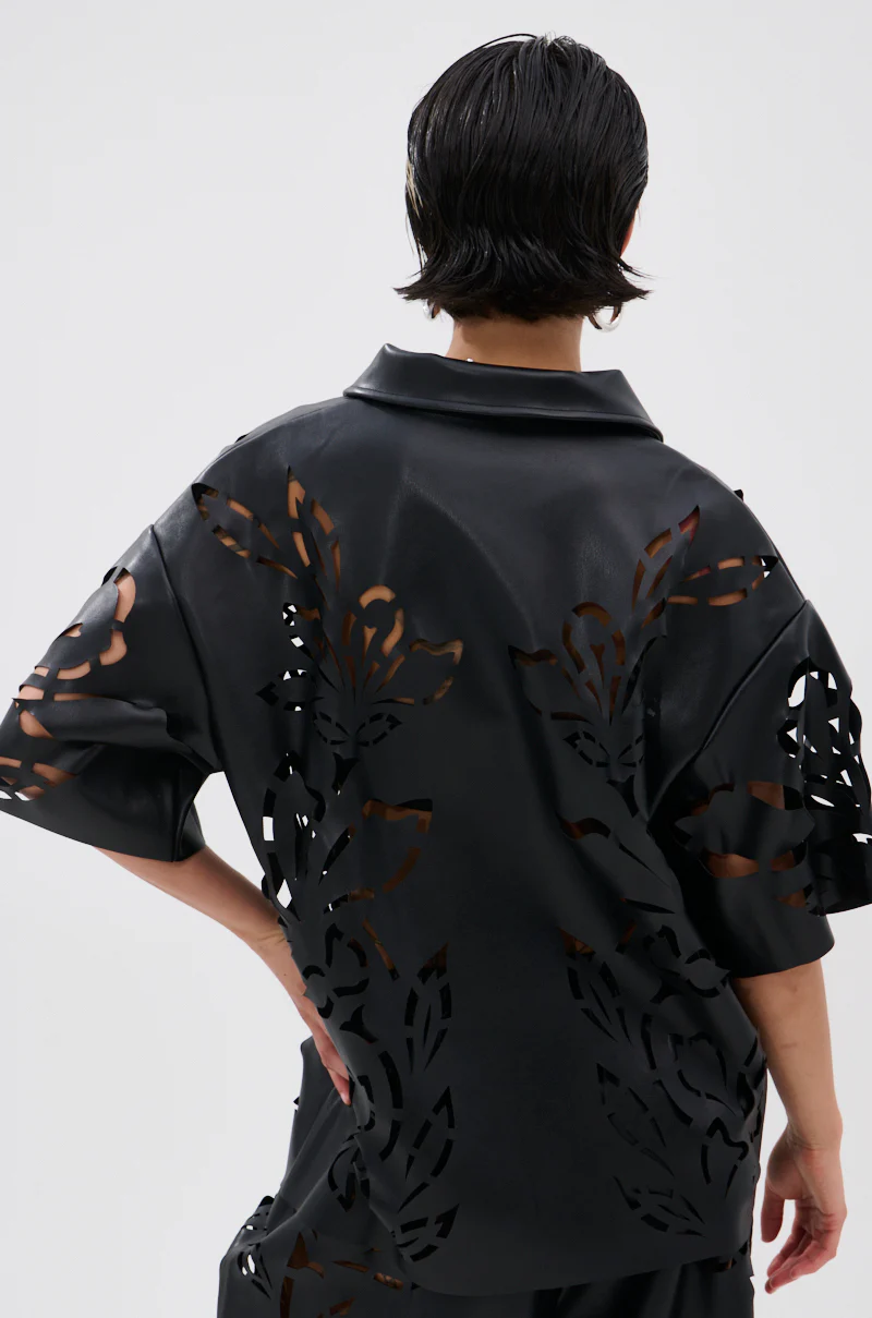GOING CRAZY PU CUTOUT BUTTON DOWN TOP - Image 4