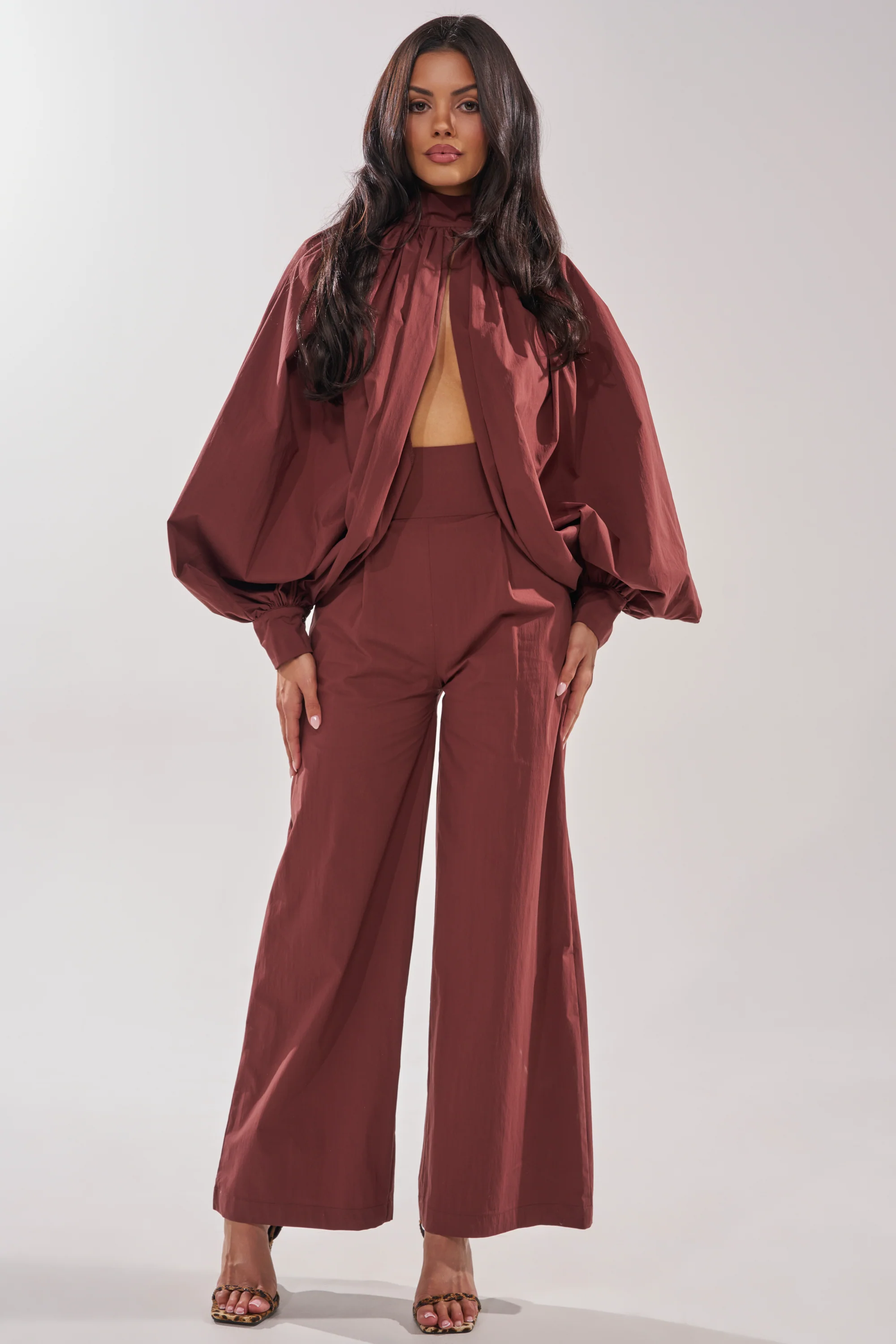 GOLD COAST WIDE LEG PALAZZO PANT IN BROWN