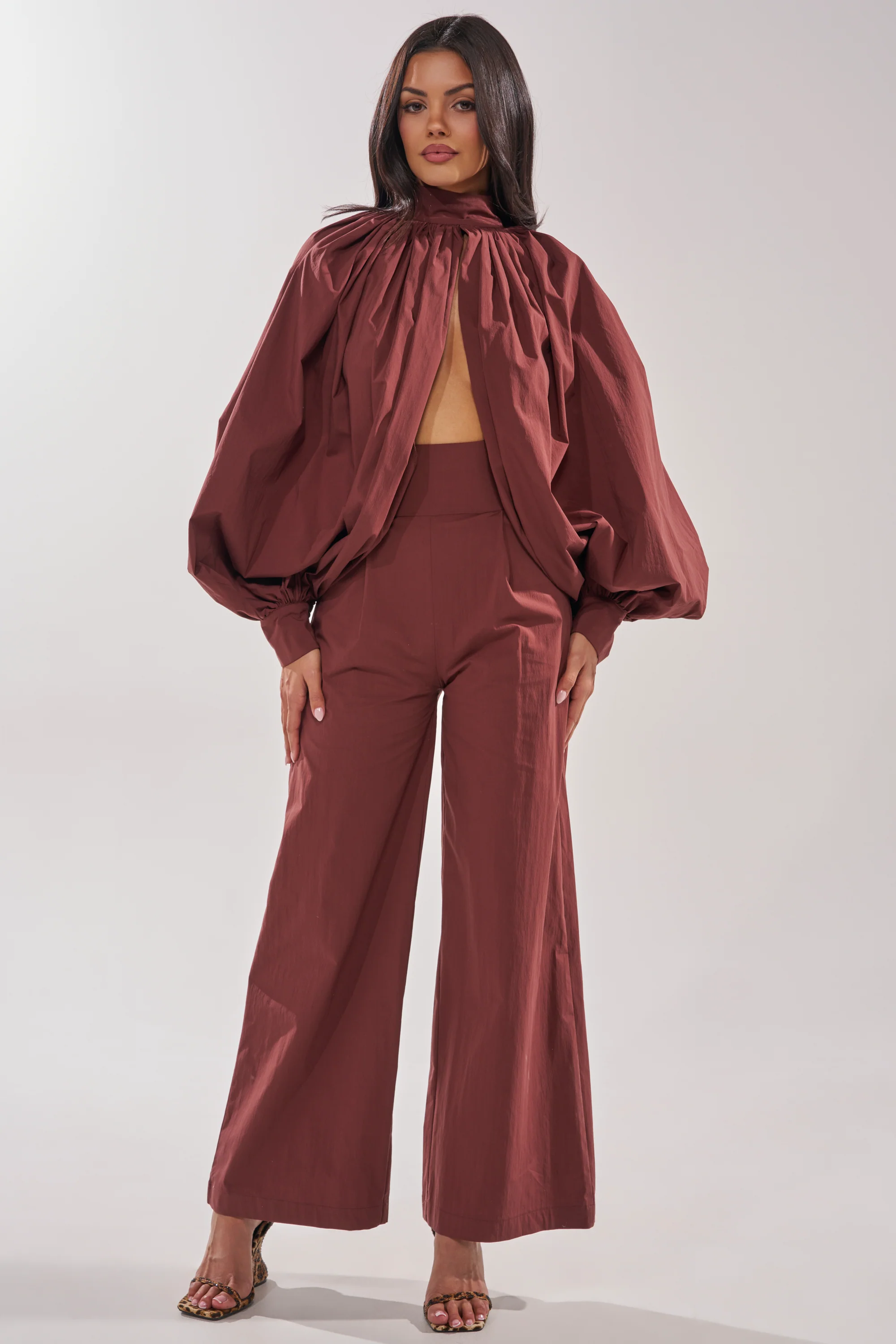 GOLD COAST WIDE LEG PALAZZO PANT IN BROWN - Image 2