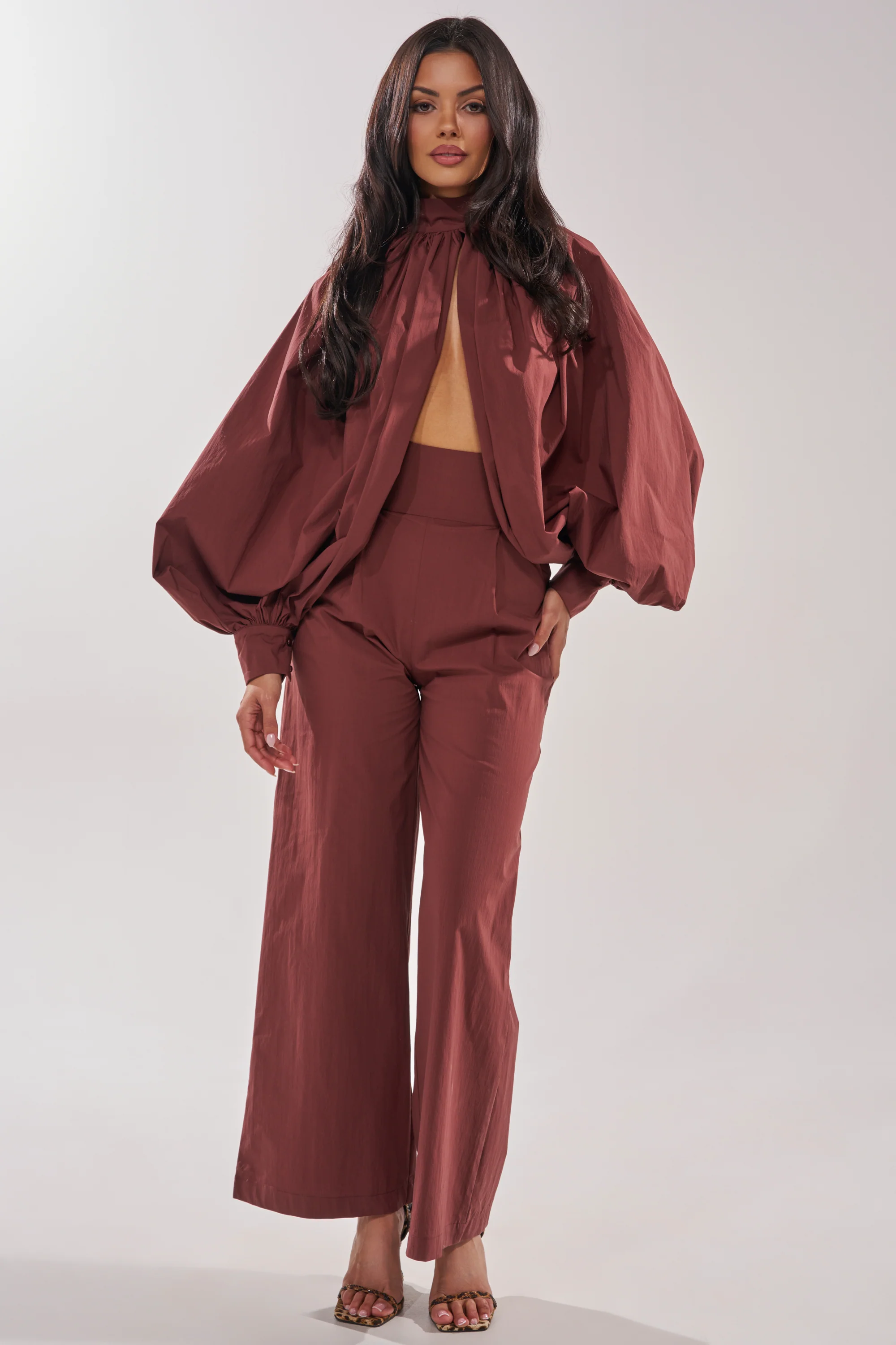 GOLD COAST WIDE LEG PALAZZO PANT IN BROWN - Image 6