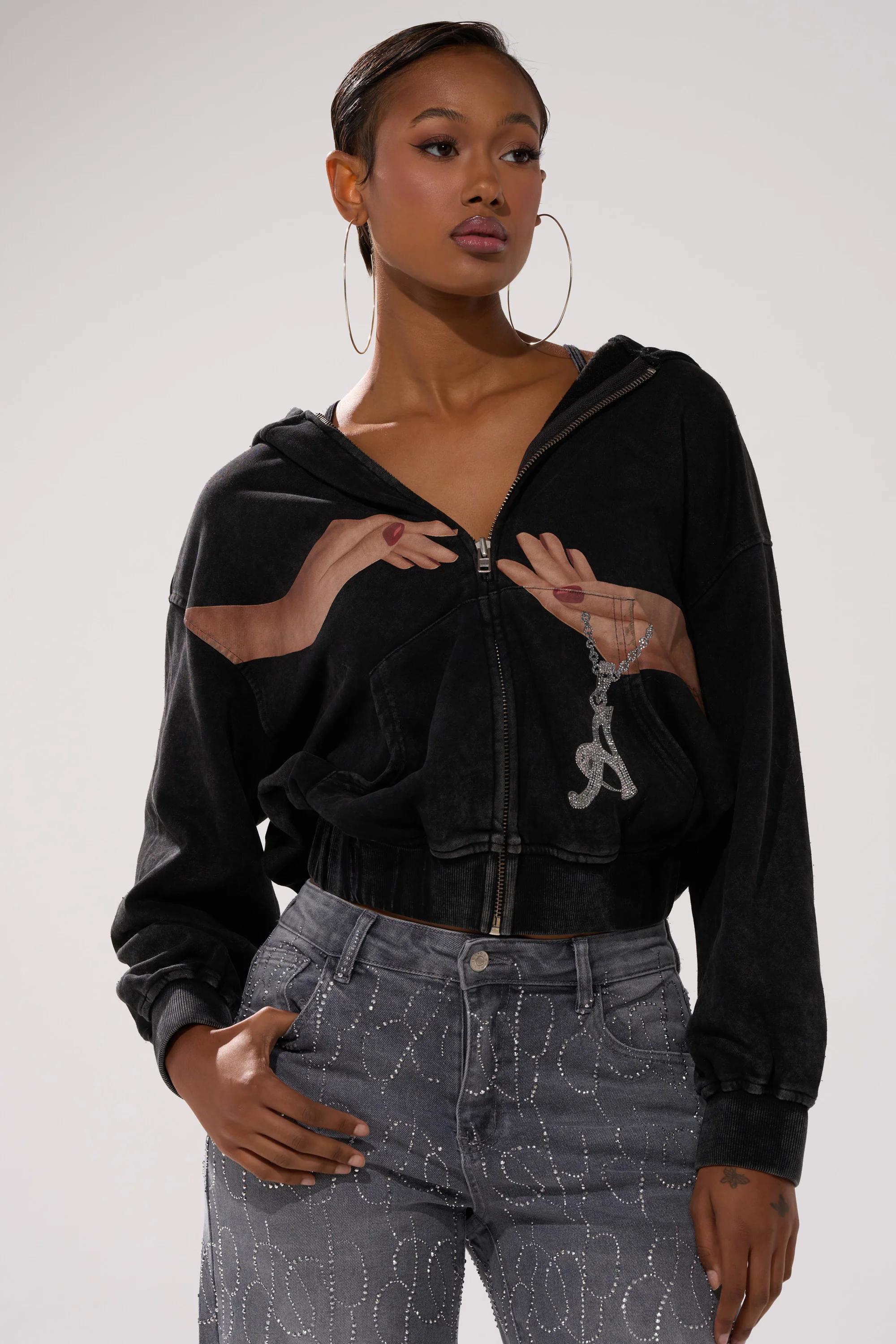 GRAB MY HAND ZIP UP SWEATSHIRT