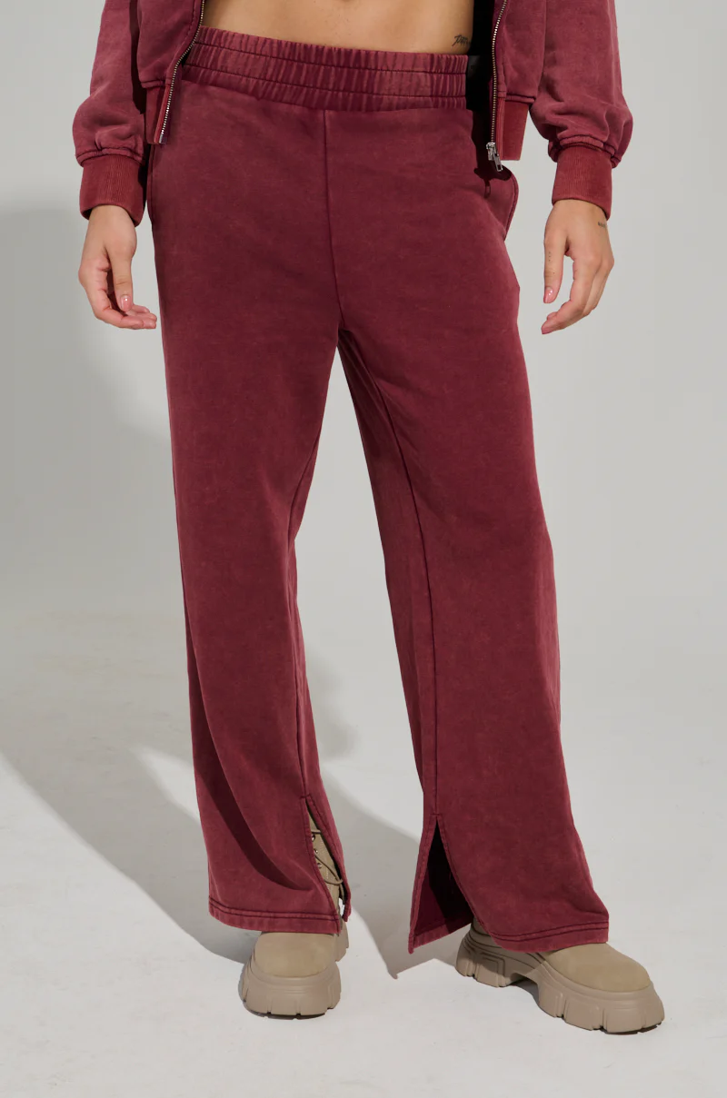 GRAPHIC LANGUAGE MINERAL WASH SWEAT PANT IN BURGUNDY - Image 3