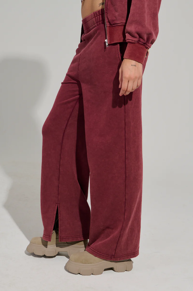 GRAPHIC LANGUAGE MINERAL WASH SWEAT PANT IN BURGUNDY - Image 4