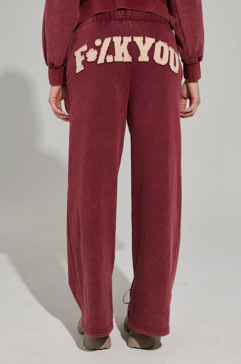 GRAPHIC LANGUAGE MINERAL WASH SWEAT PANT IN BURGUNDY - Image 5