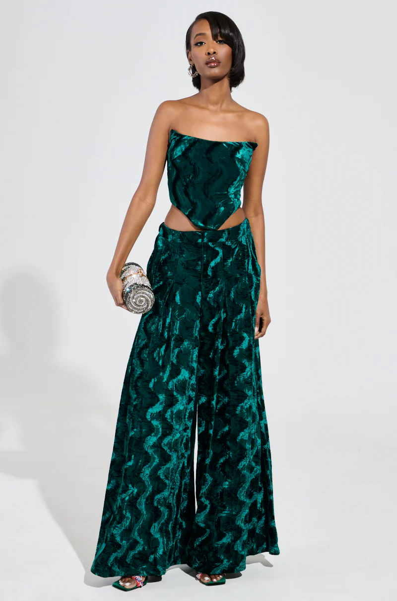 GREEN WITH ENVY VELVET WIDE LEG TROUSER - Image 6
