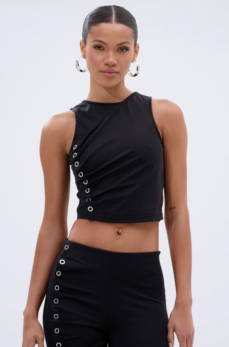 GROMMET DETAIL RUCHED TANK TOP