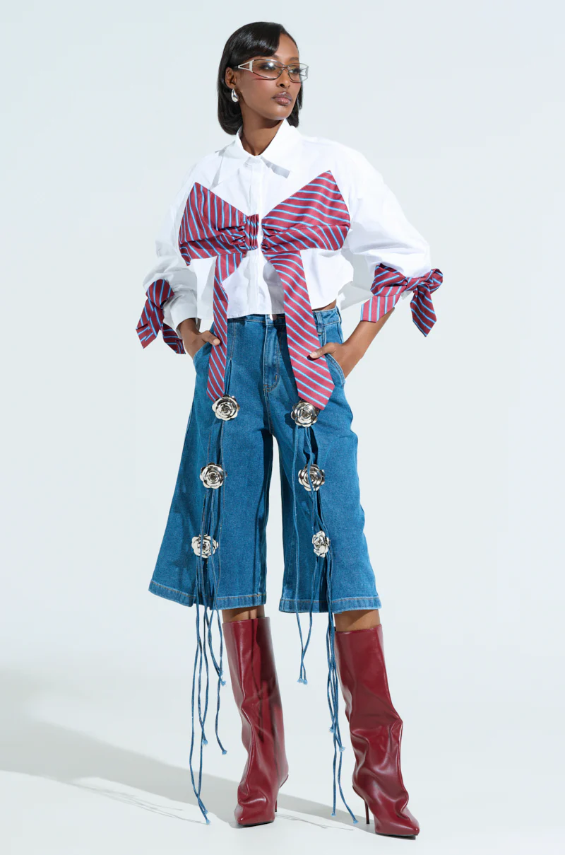 GRUNGE ROSE DENIM BERMUDA SHORTS - Image 5