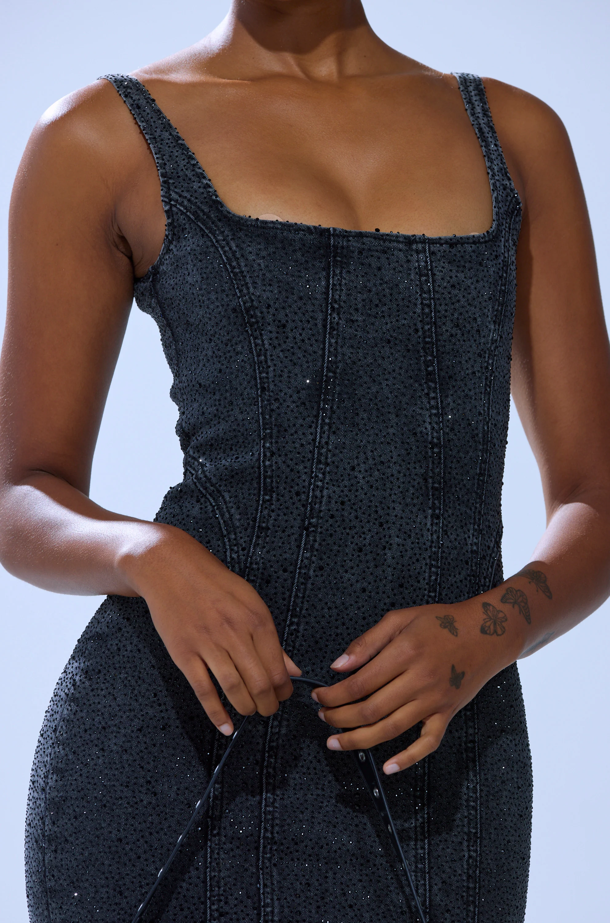 AFTER HOURS DENIM RHINESTONE MIDI DRESS - Image 8
