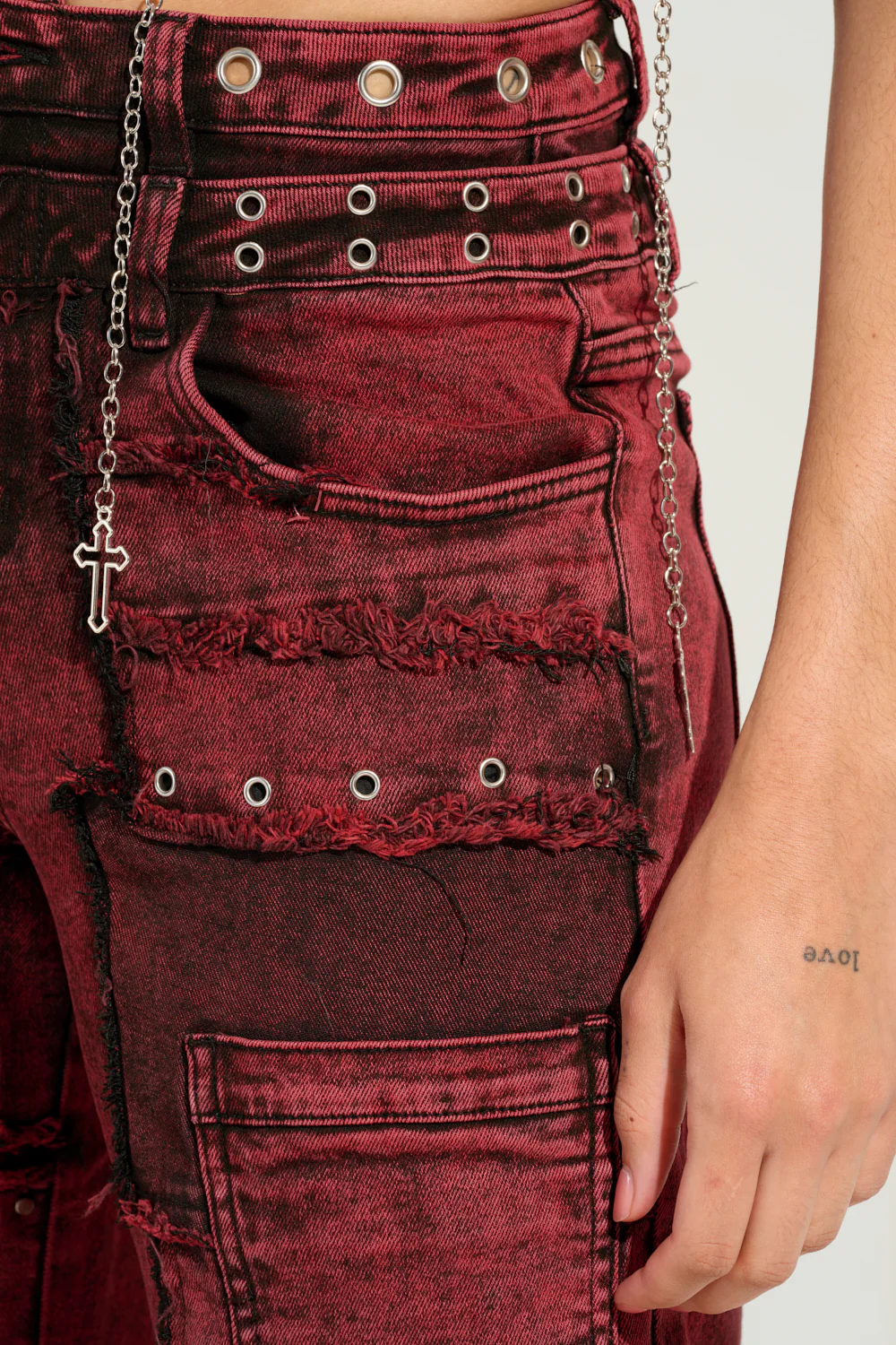 GRUNGY ATTITUDE MINERAL WASH RED WIDE LEG DENIM - Image 8