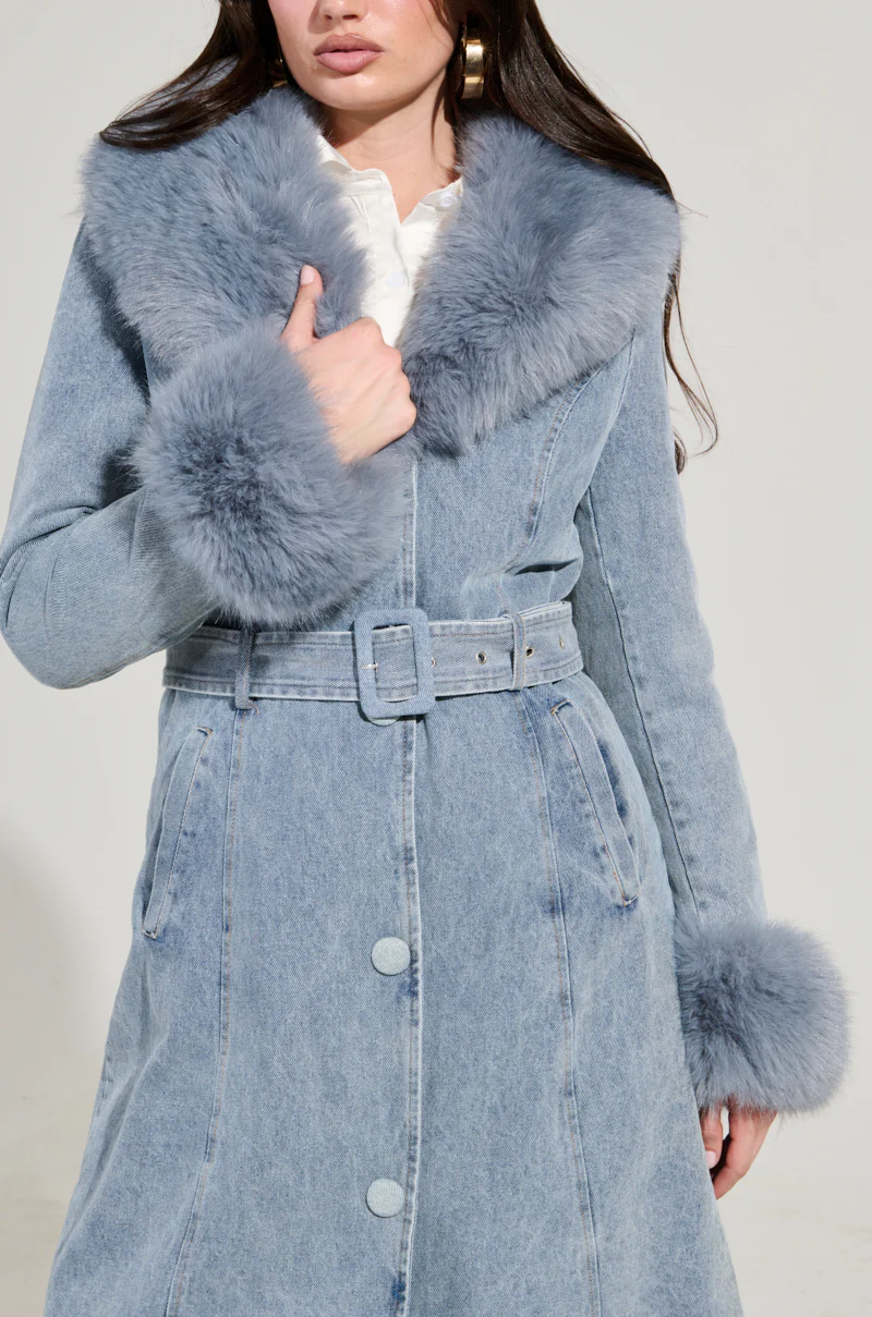 KAYA FUR TRIM TRENCH IN DENIM - Image 10