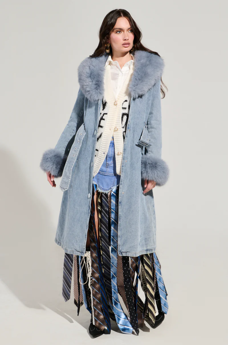 KAYA FUR TRIM TRENCH IN DENIM - Image 2