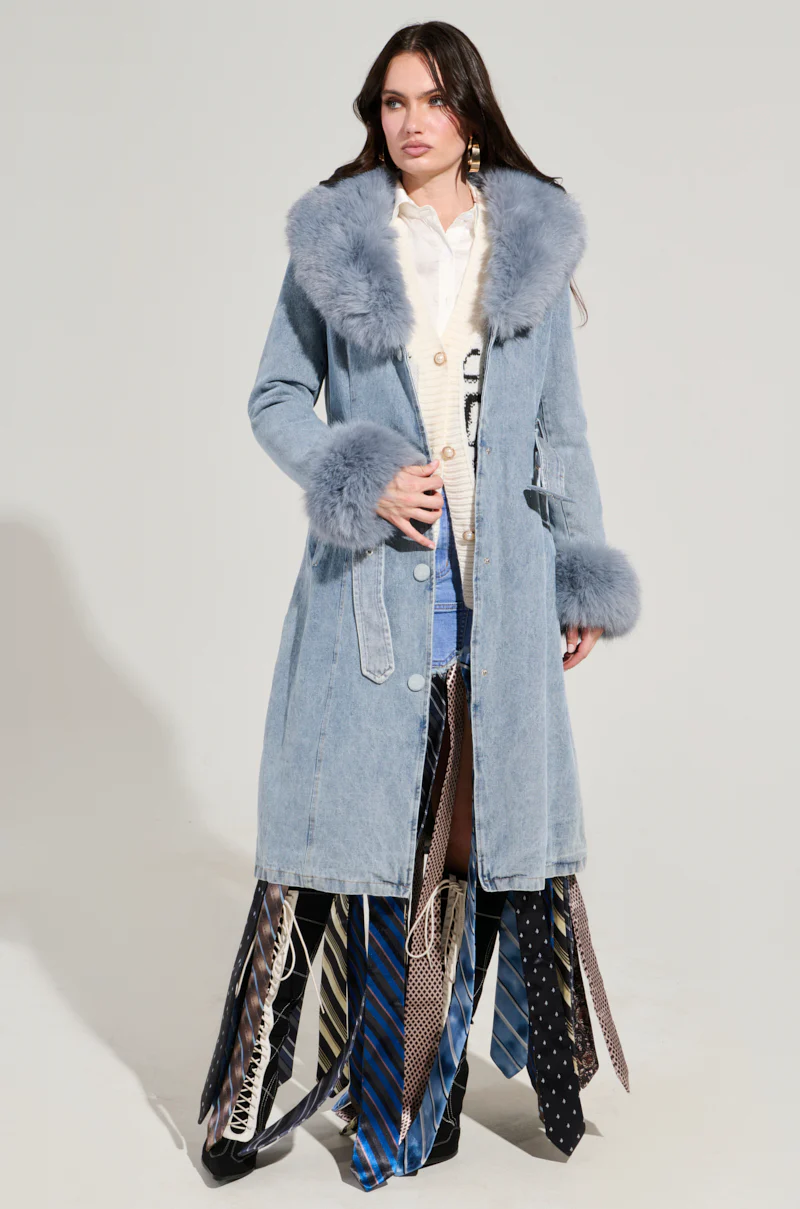 KAYA FUR TRIM TRENCH IN DENIM - Image 6