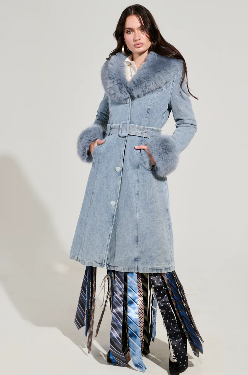 KAYA FUR TRIM TRENCH IN DENIM - Image 7