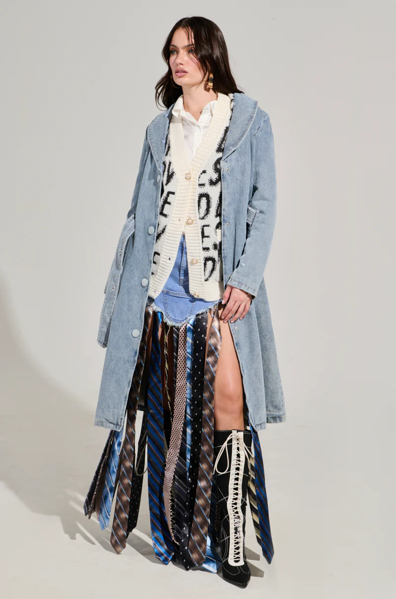 KAYA FUR TRIM TRENCH IN DENIM - Image 8