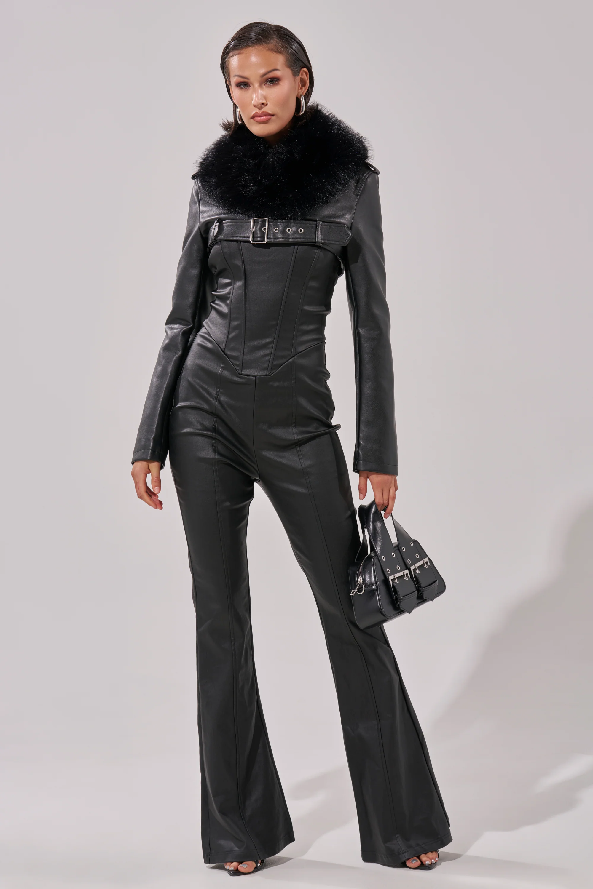HALF MY HEART ULTRA CROPPED MOTO WITH FUR COLLAR - Image 9